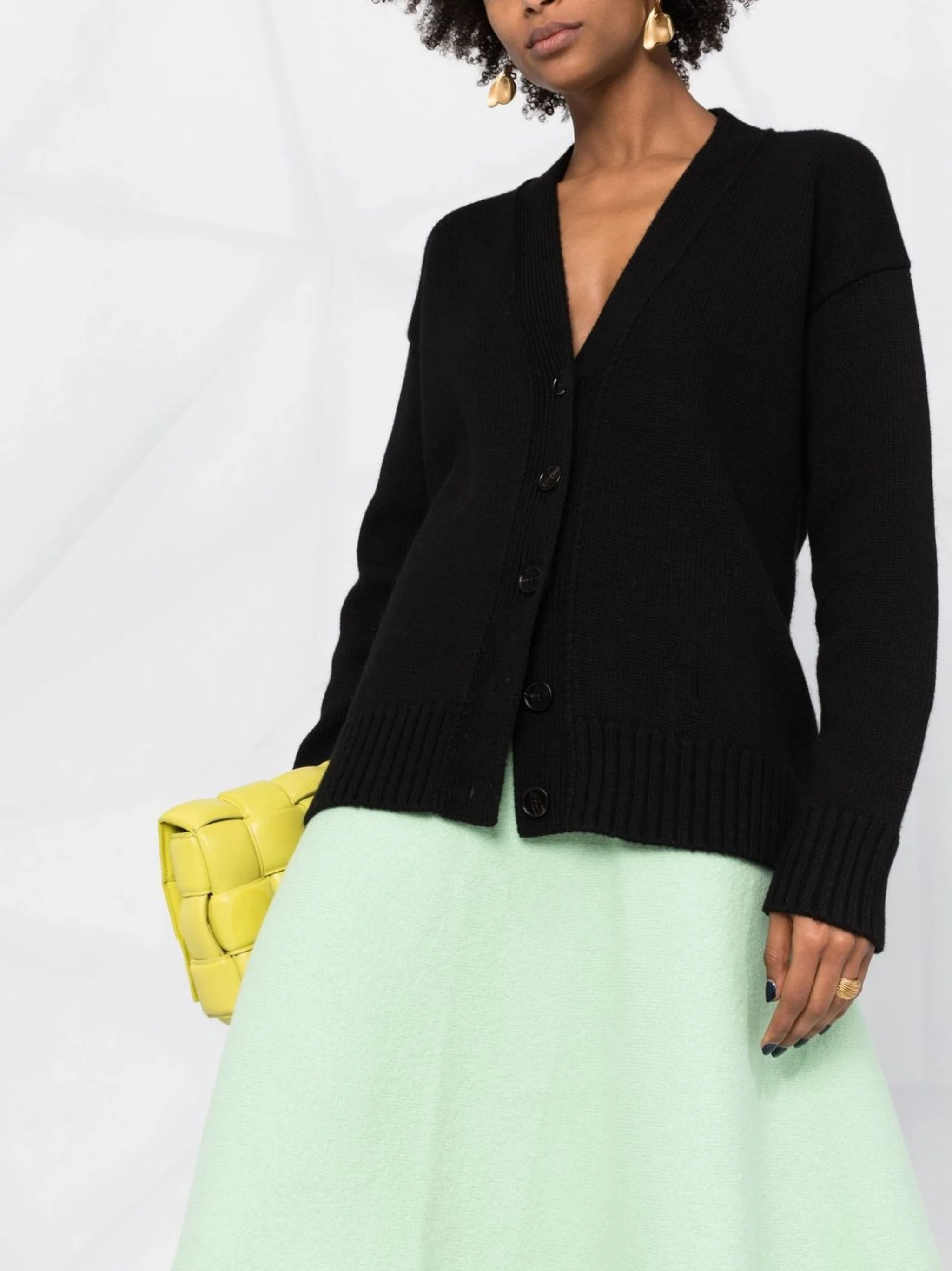 Black Boxy Cashmere V-Neck Cardigan - Image 3