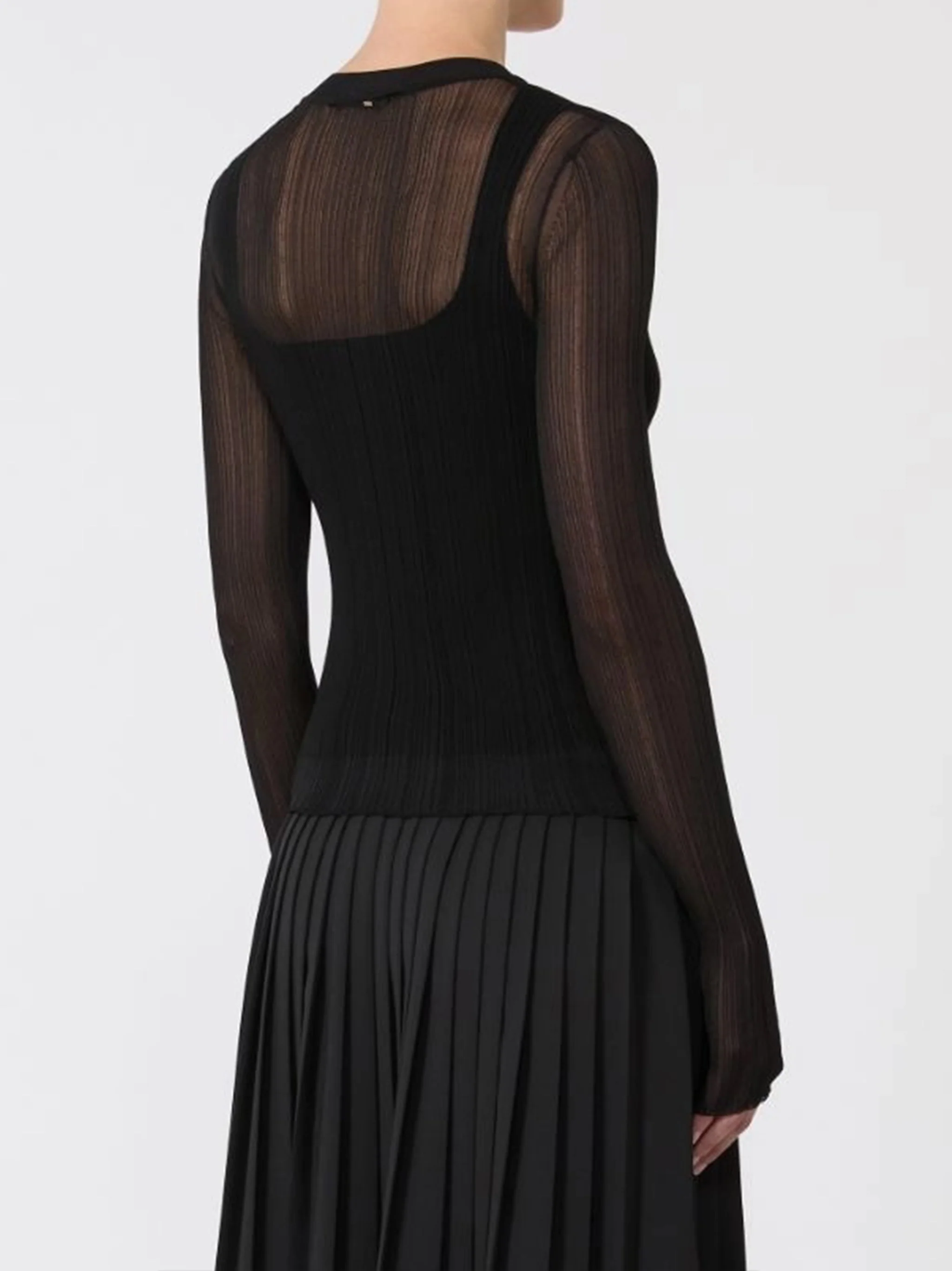 Black Buono Fitted Sheer Ribbed Sweater - Image 3
