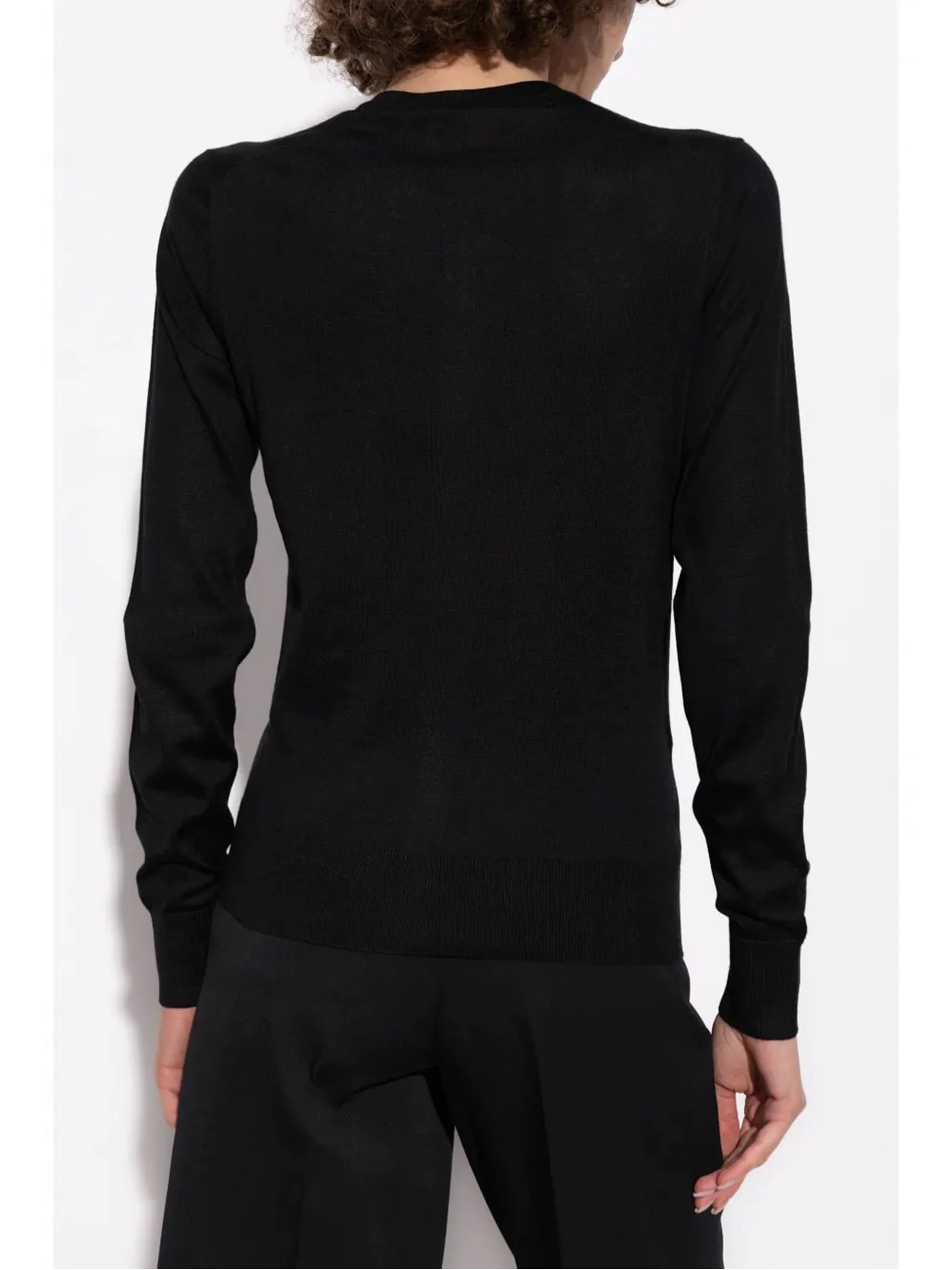Black Cashmere Fitted Round Neck Cardigan - Image 4