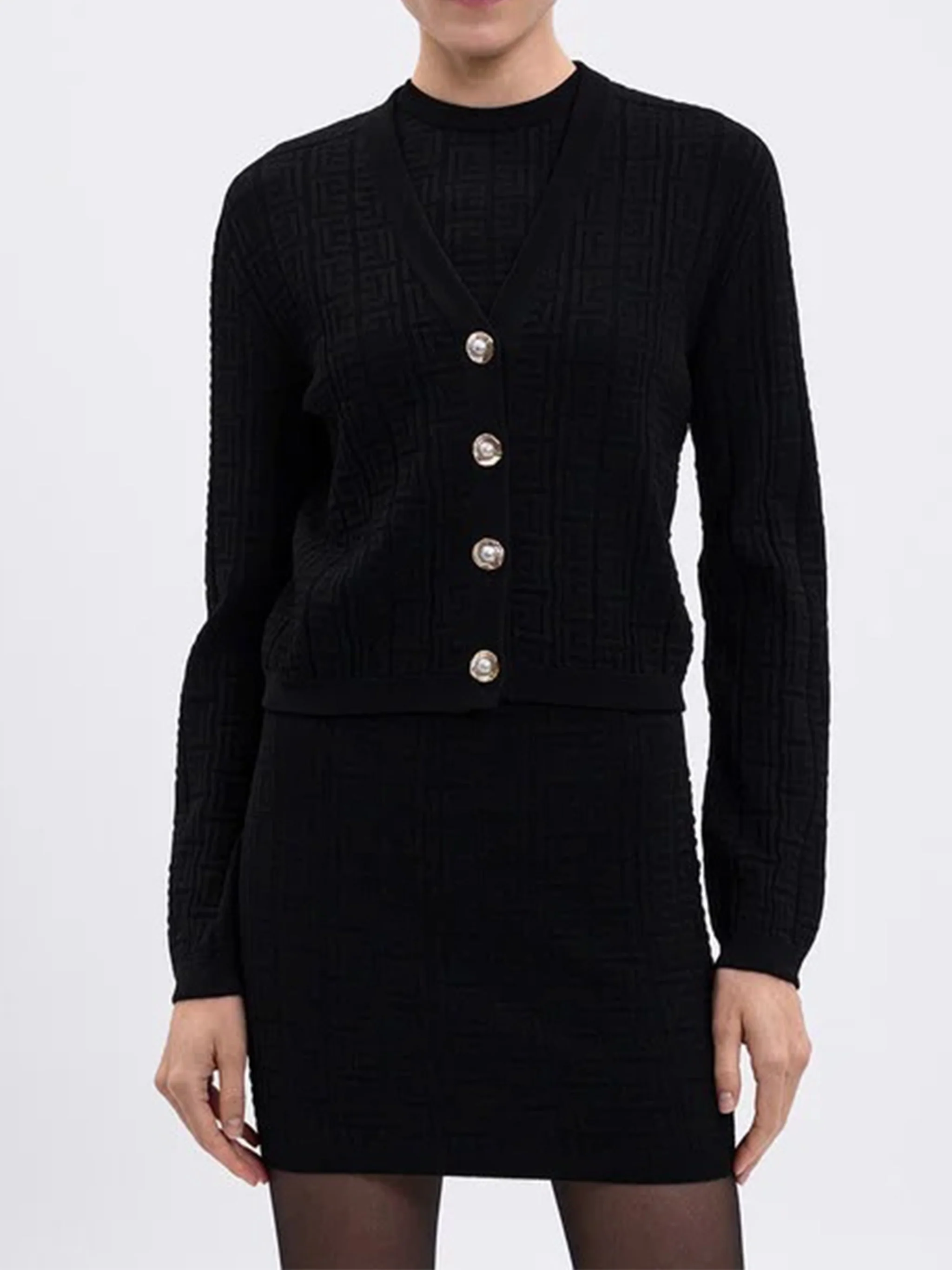 Black Classic Short Cotton Cardigan - Image 2