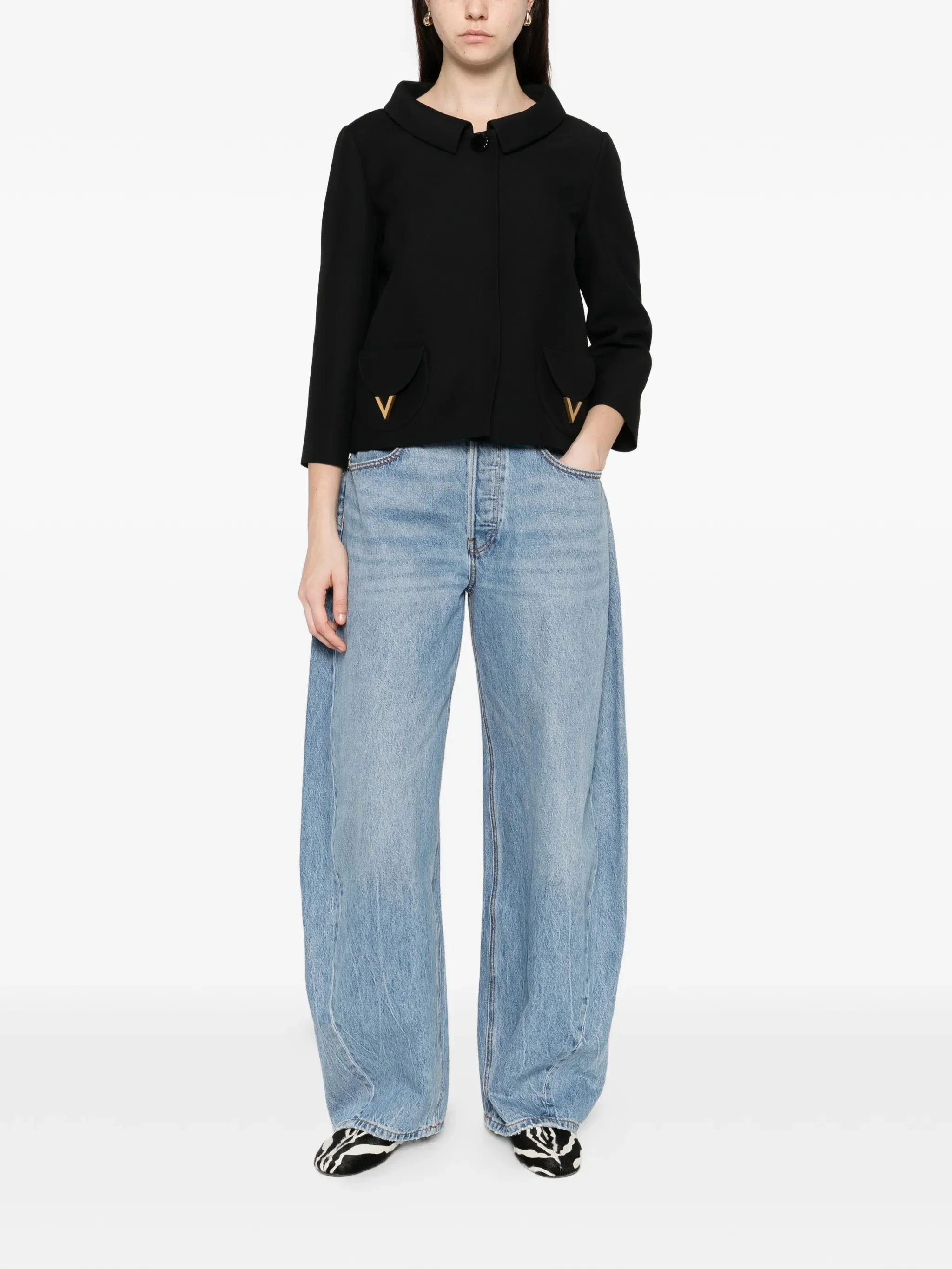 Black Cropped V-Gold Accent Jacket - Image 2