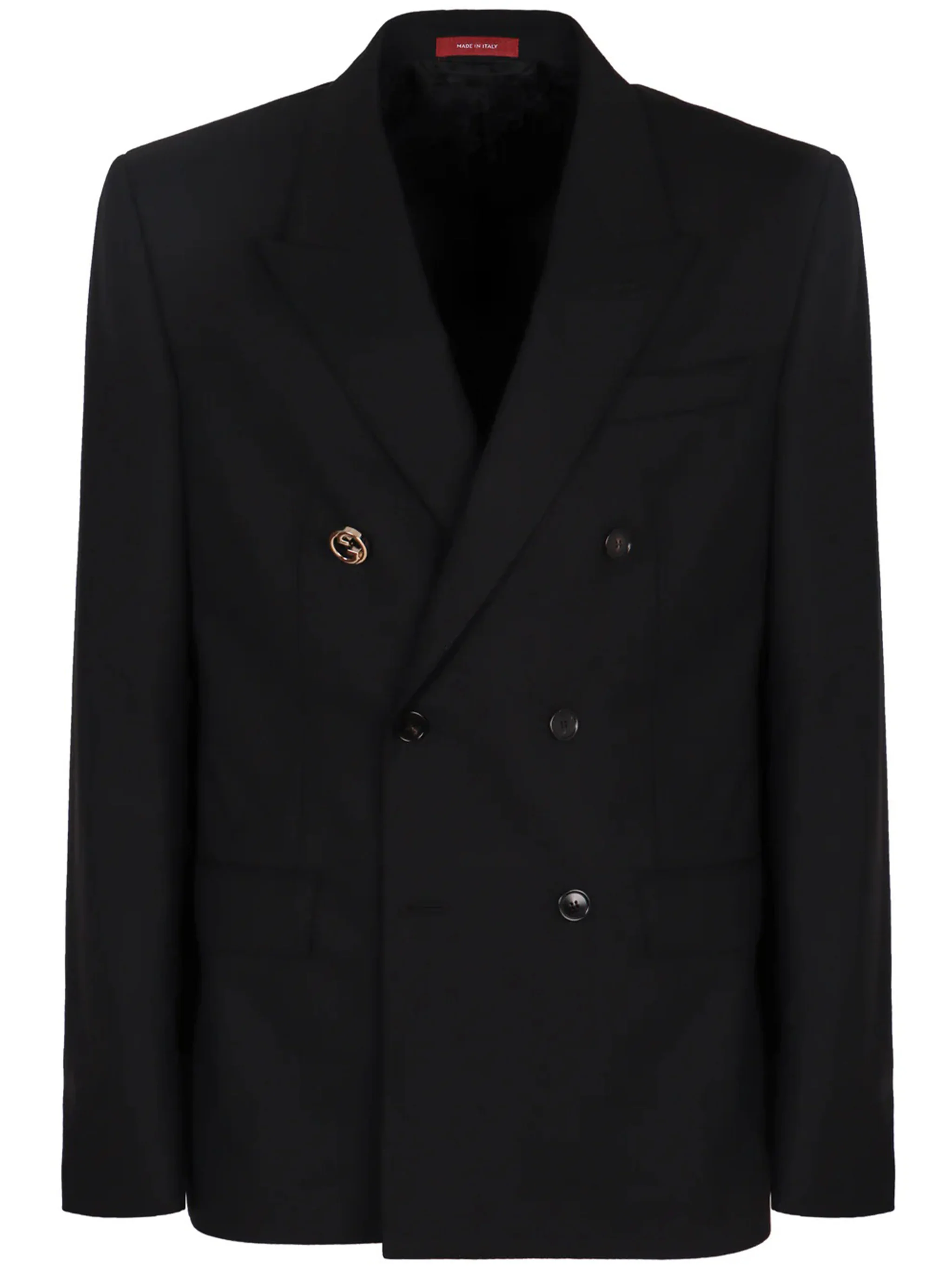 Black Double-Breasted Structured Wool Jacket