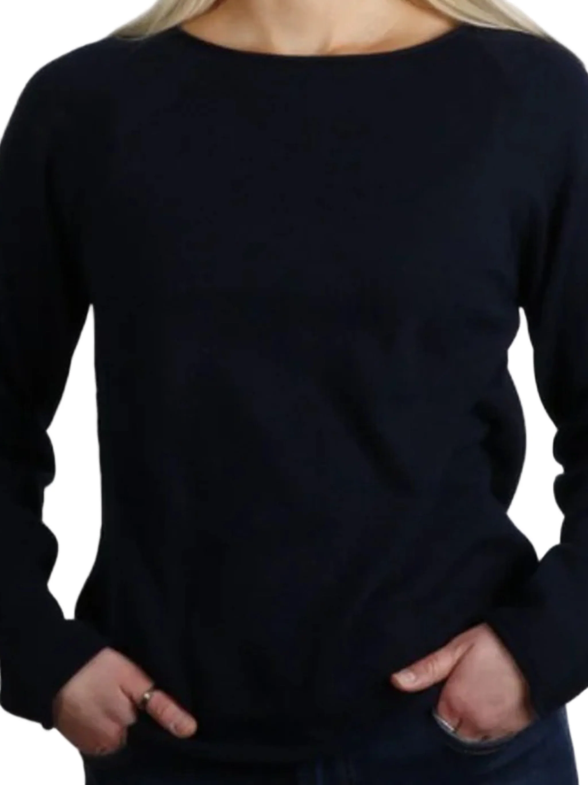 Black Fitted Round Neck Cashmere Sweater - Image 2
