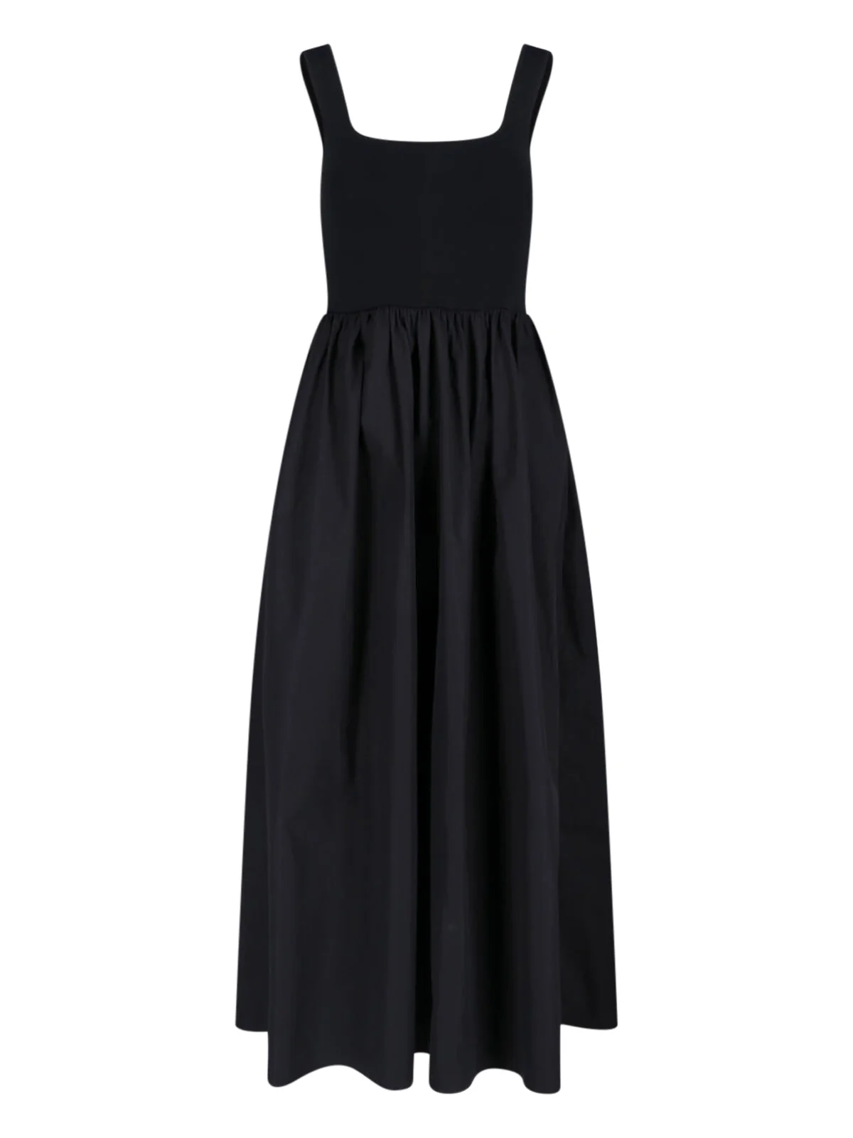 Black Fitted Square Neck Midi Dress