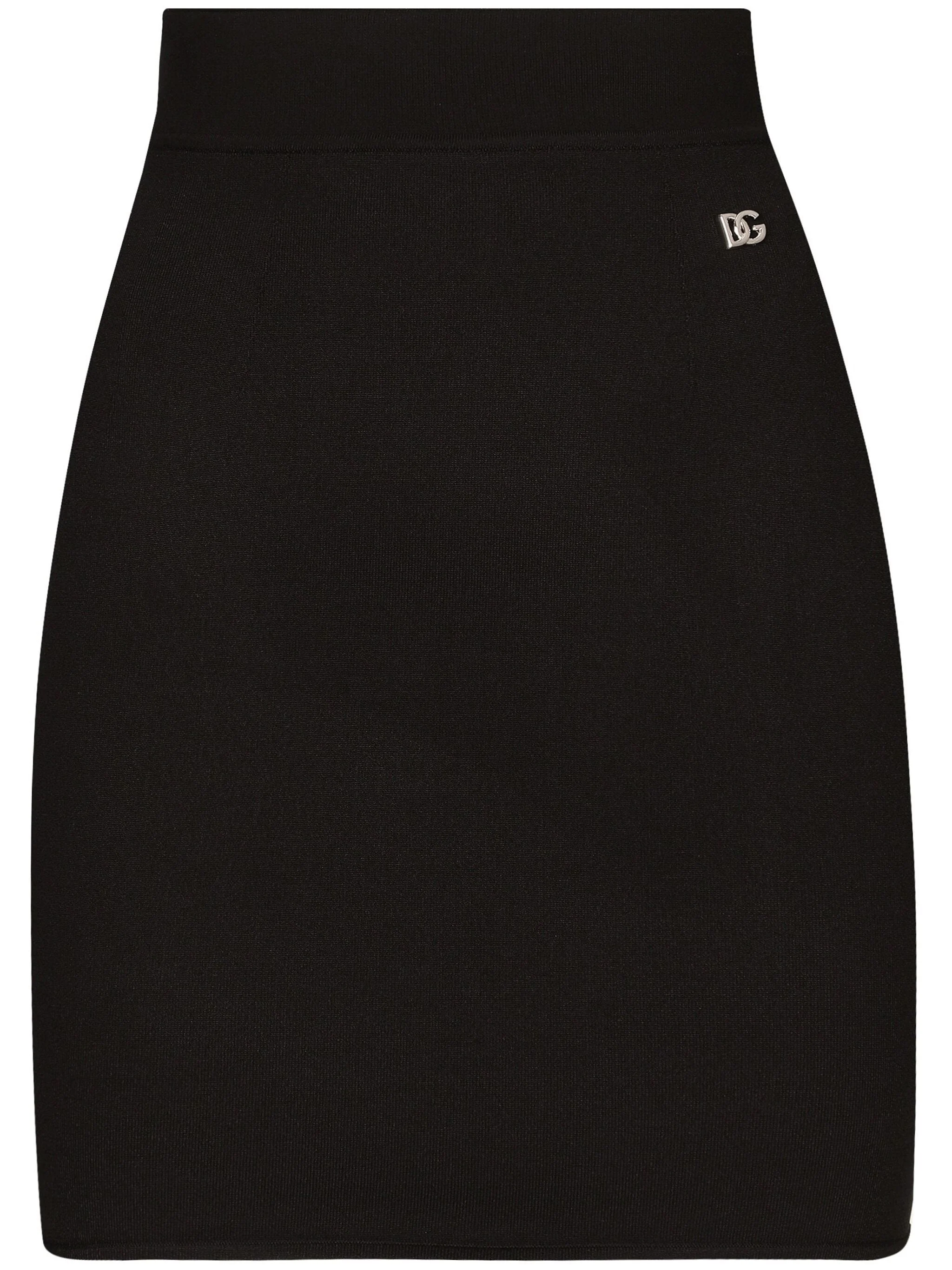 Black Fitted Stretch Viscose Knit Skirt