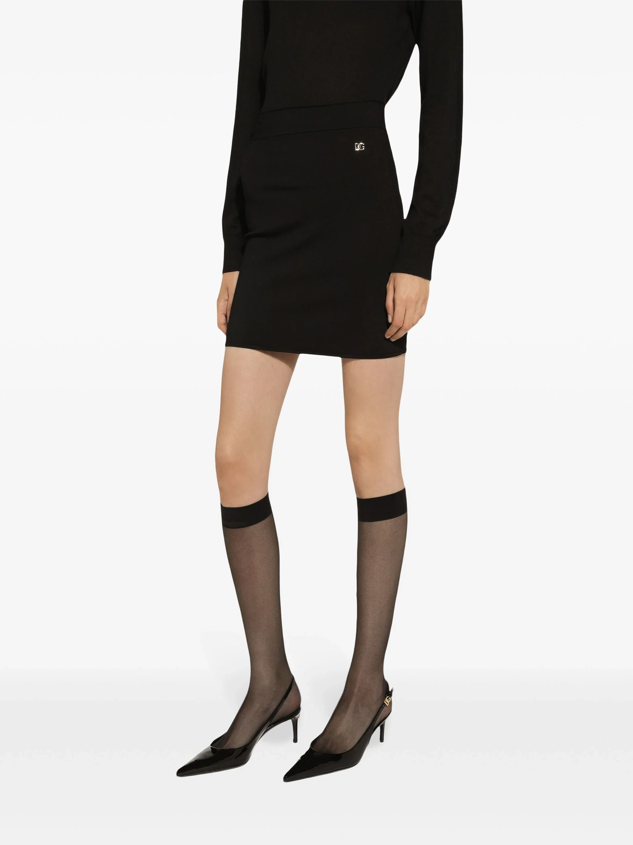 Black Fitted Stretch Viscose Knit Skirt - Image 3