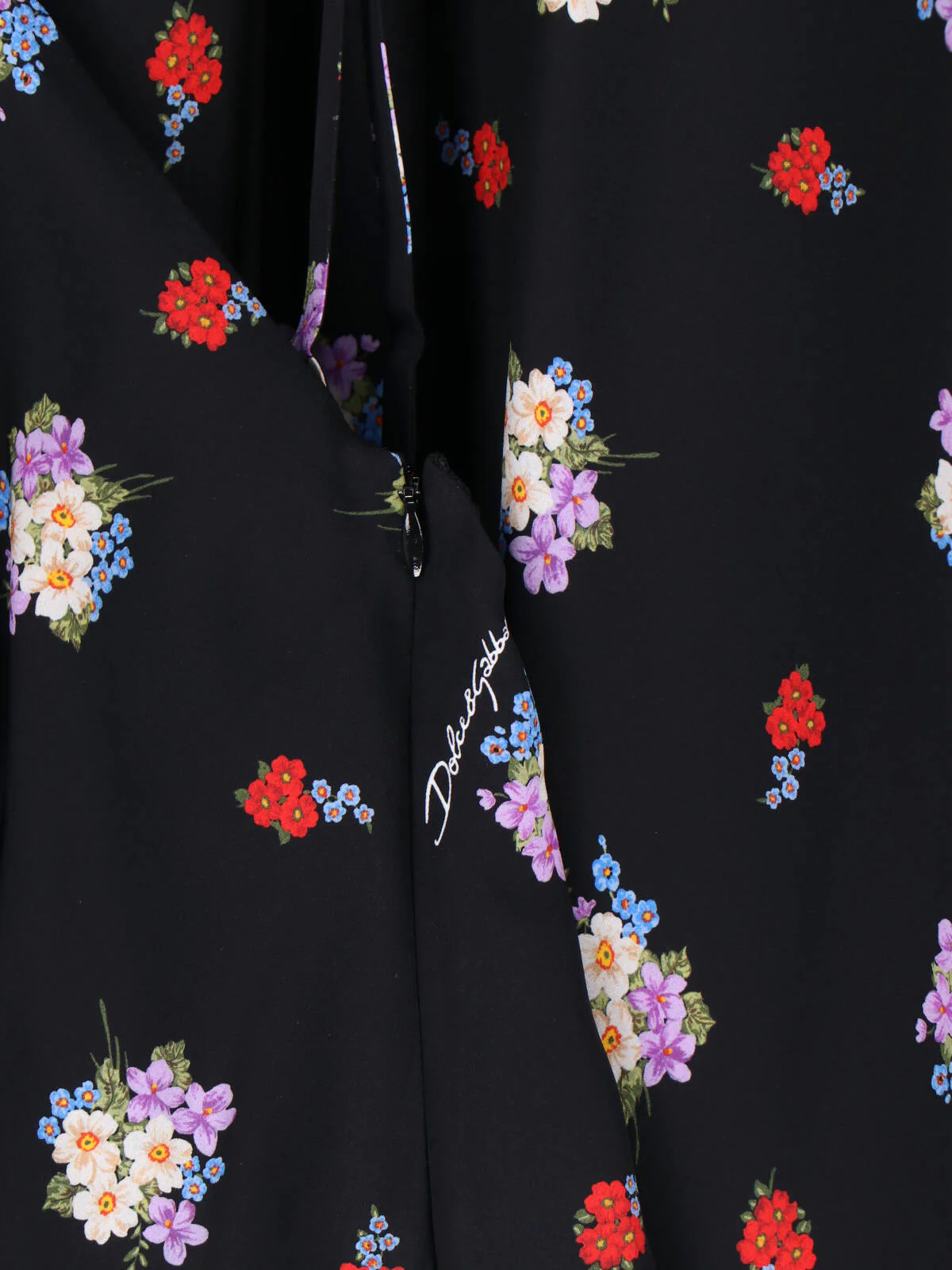 Black Floral Silk Midi Dress - Image 4