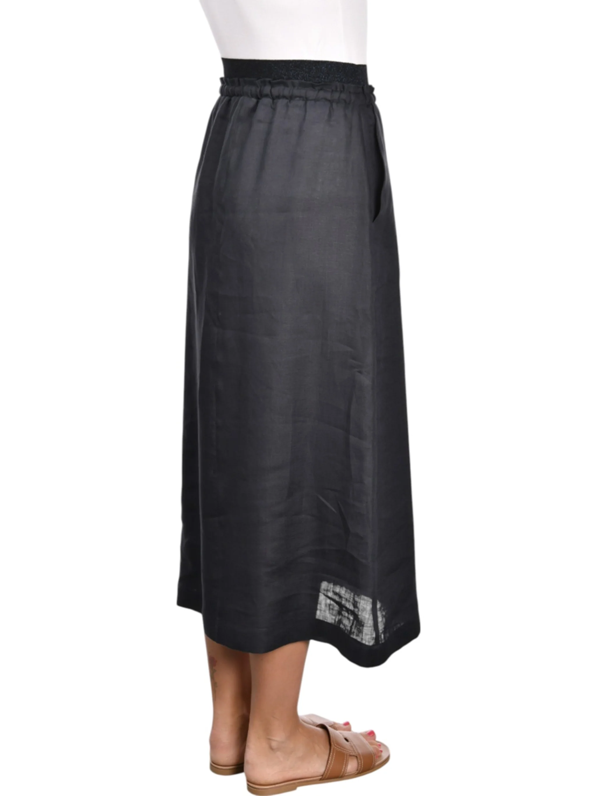 Black Gonna Elastic Waist Linen Skirt - Image 4