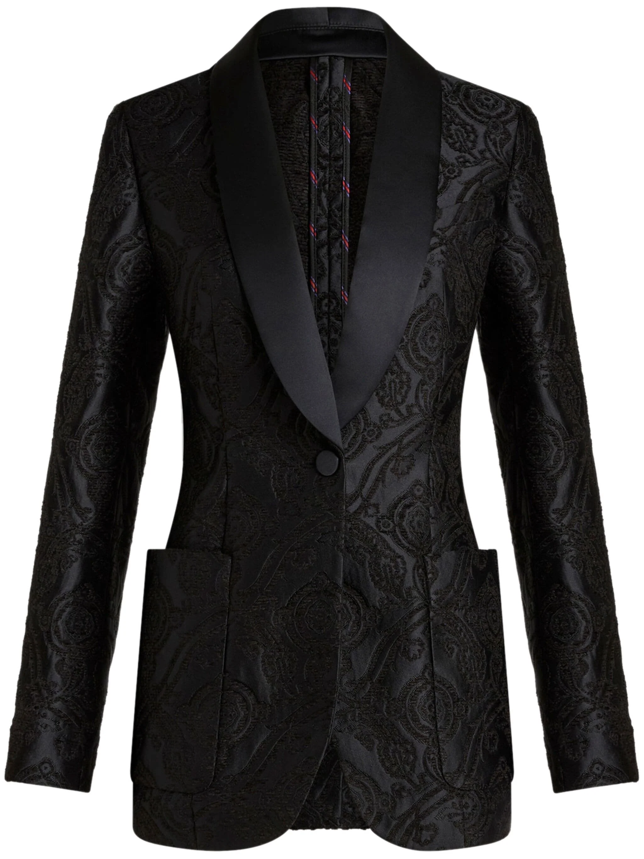 Black Jacquard Paisley Shawl Lapel Blazer