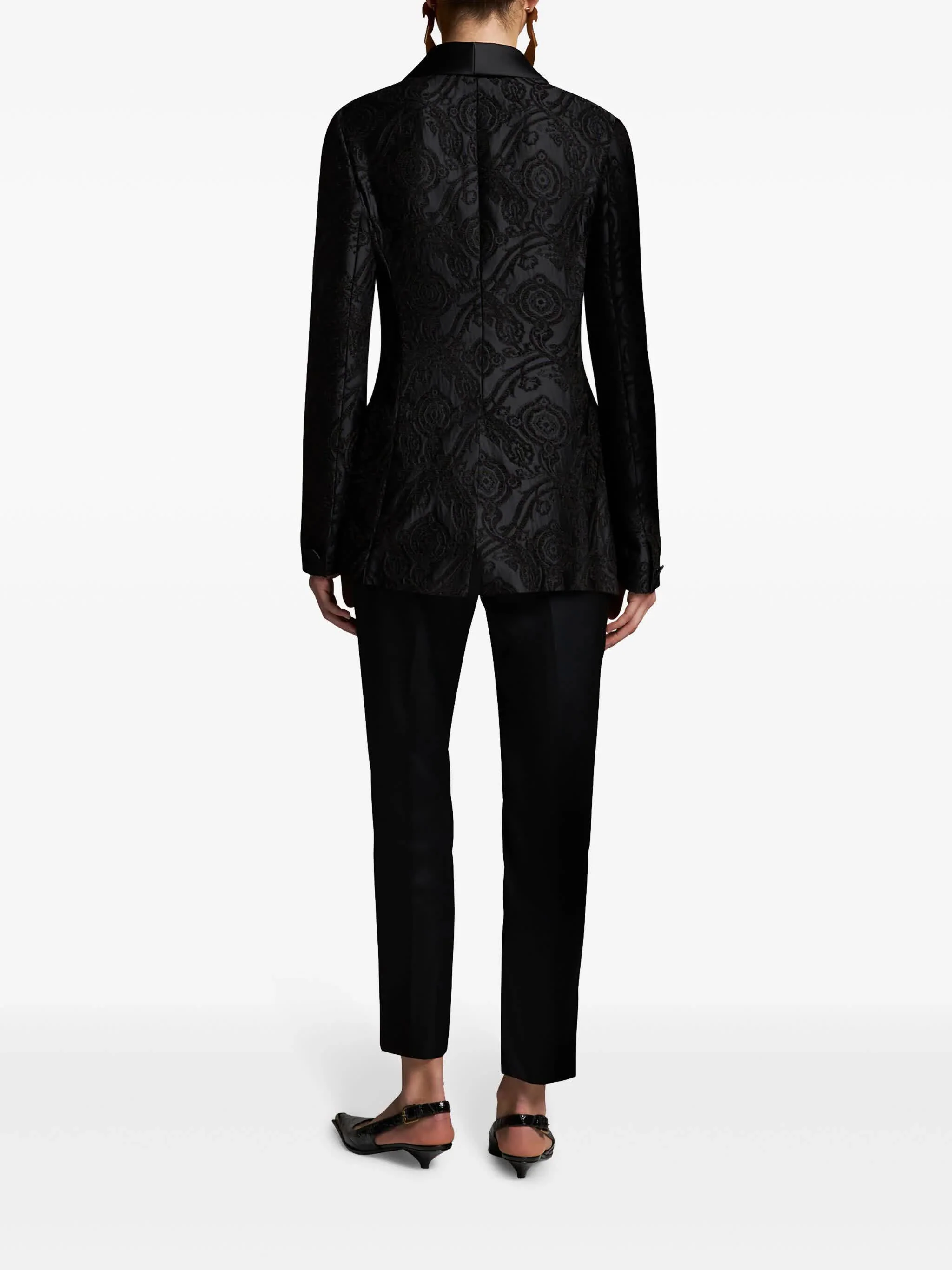 Black Jacquard Paisley Shawl Lapel Blazer - Image 3