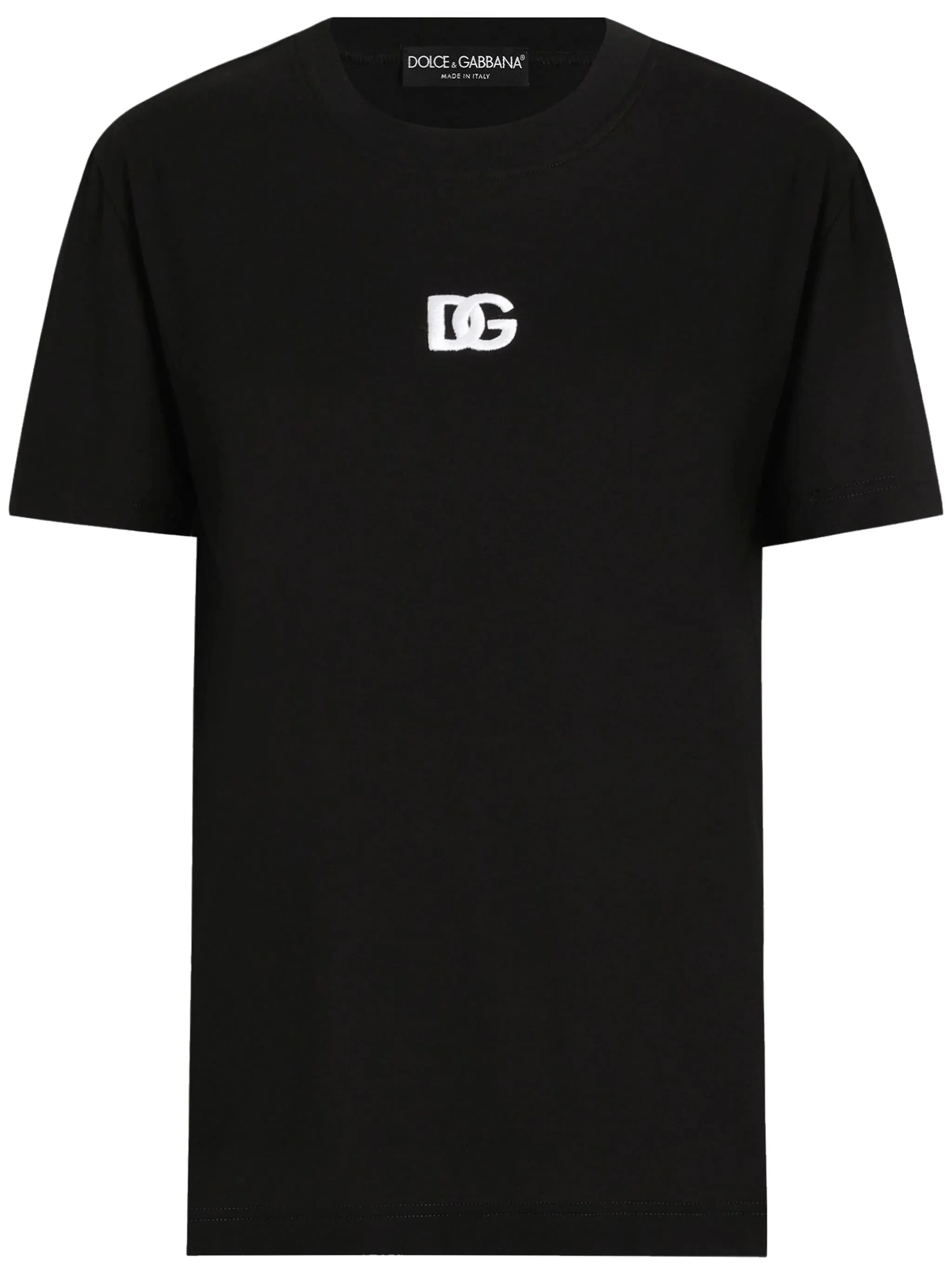 Black Jersey Cotton White Embroidered T-Shirt