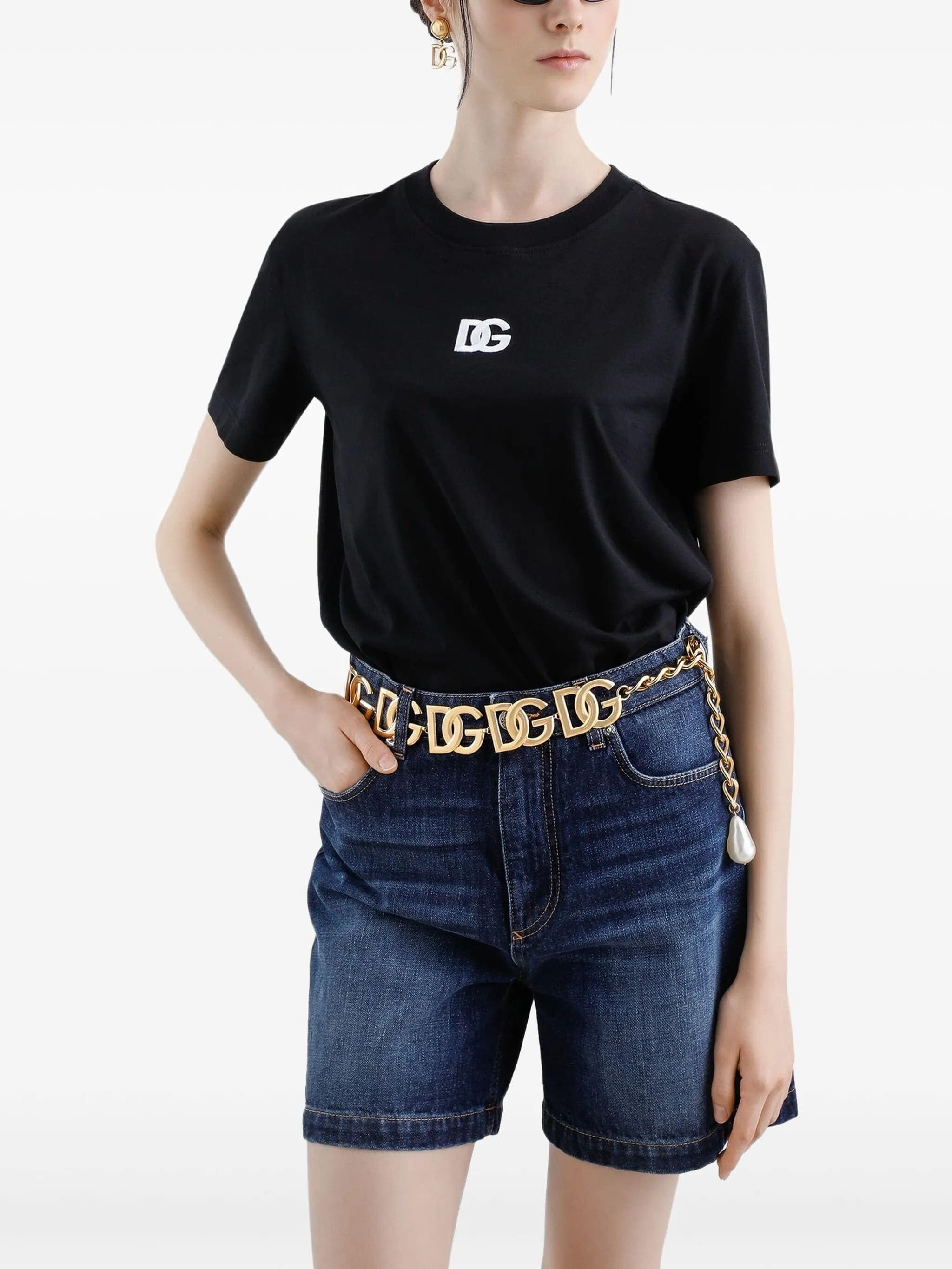 Black Jersey Cotton White Embroidered T-Shirt - Image 4