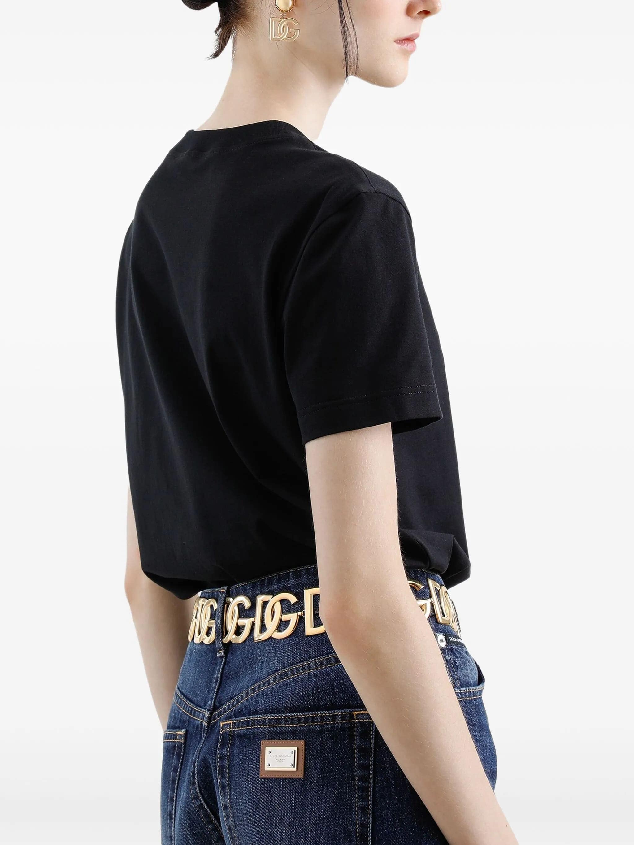 Black Jersey Cotton White Embroidered T-Shirt - Image 6