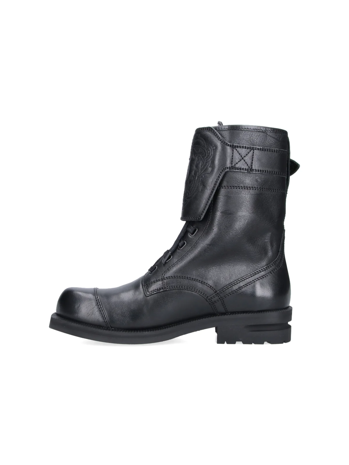 Black Lace-Up Buckle Leather Boots - Image 3