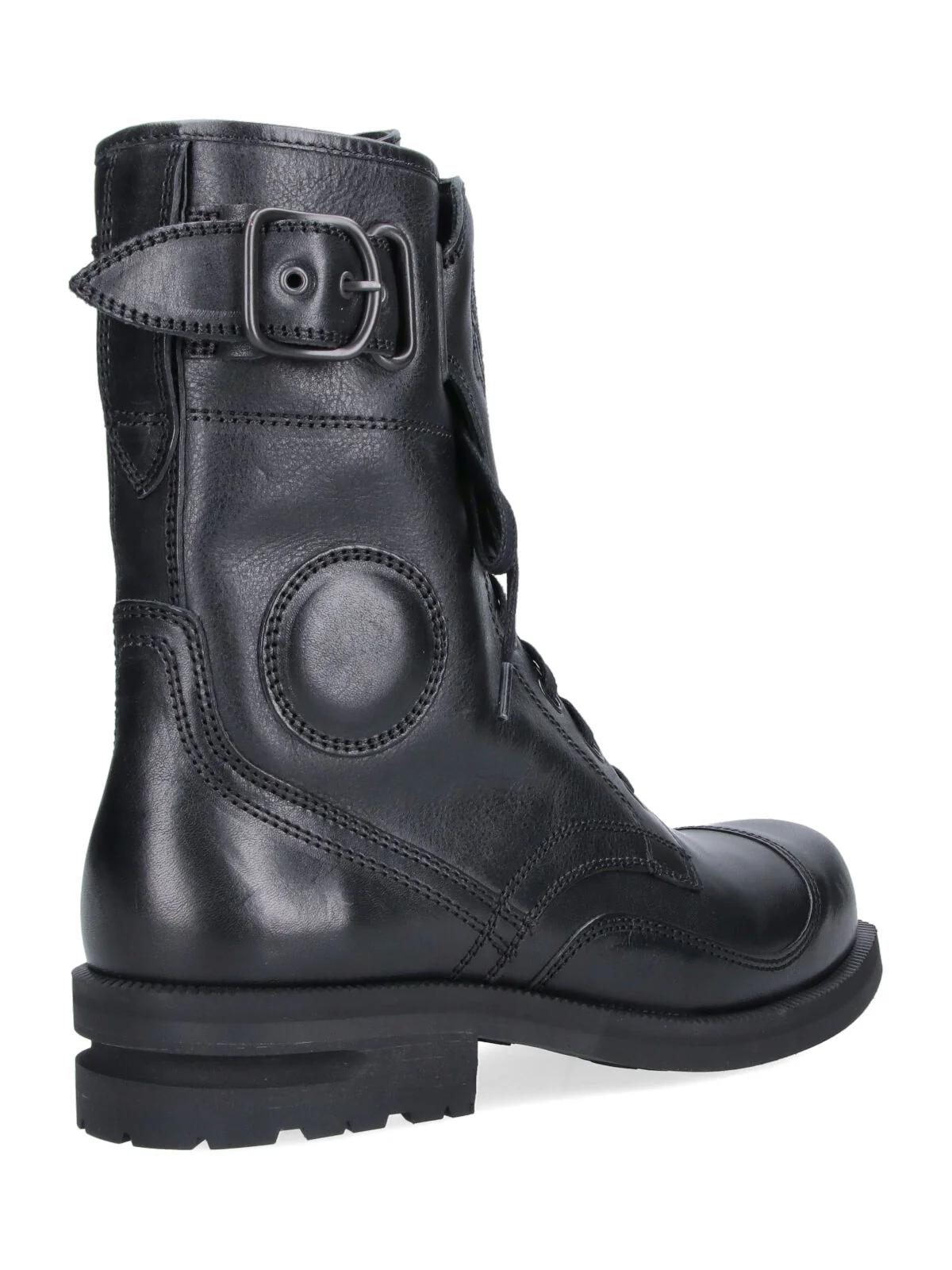 Black Lace-Up Buckle Leather Boots - Image 4