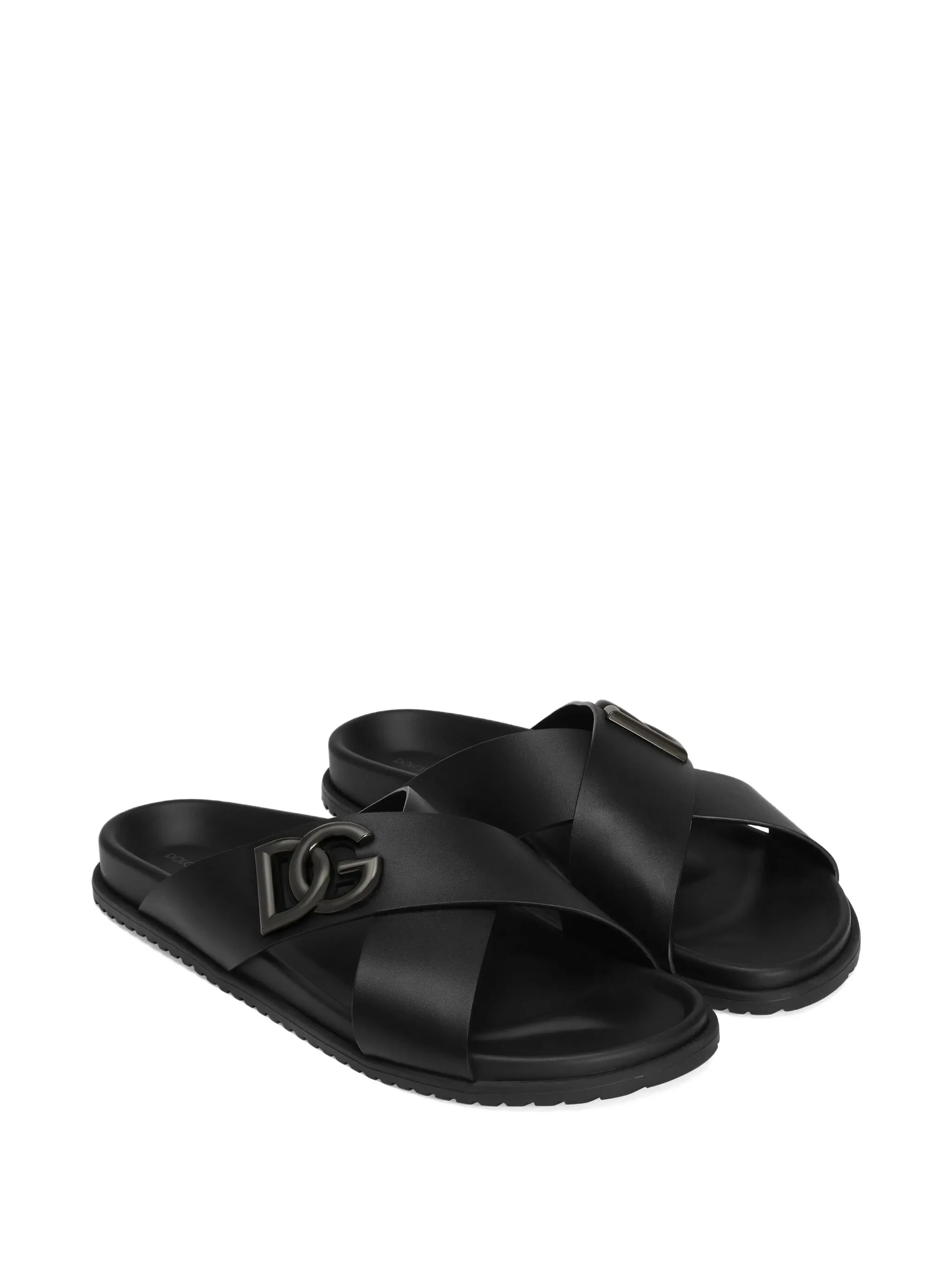 Black Leather Crisscross Strap Logo Sandals - Image 2