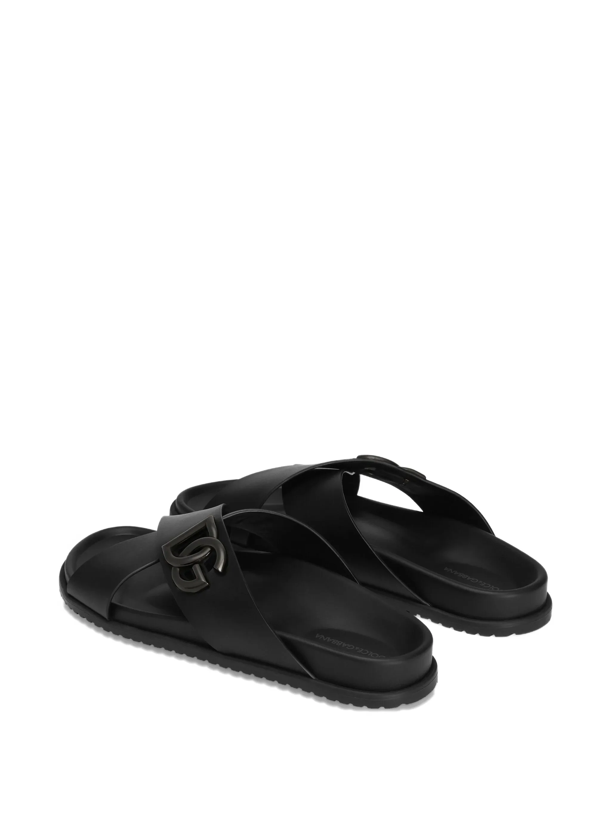 Black Leather Crisscross Strap Logo Sandals - Image 3