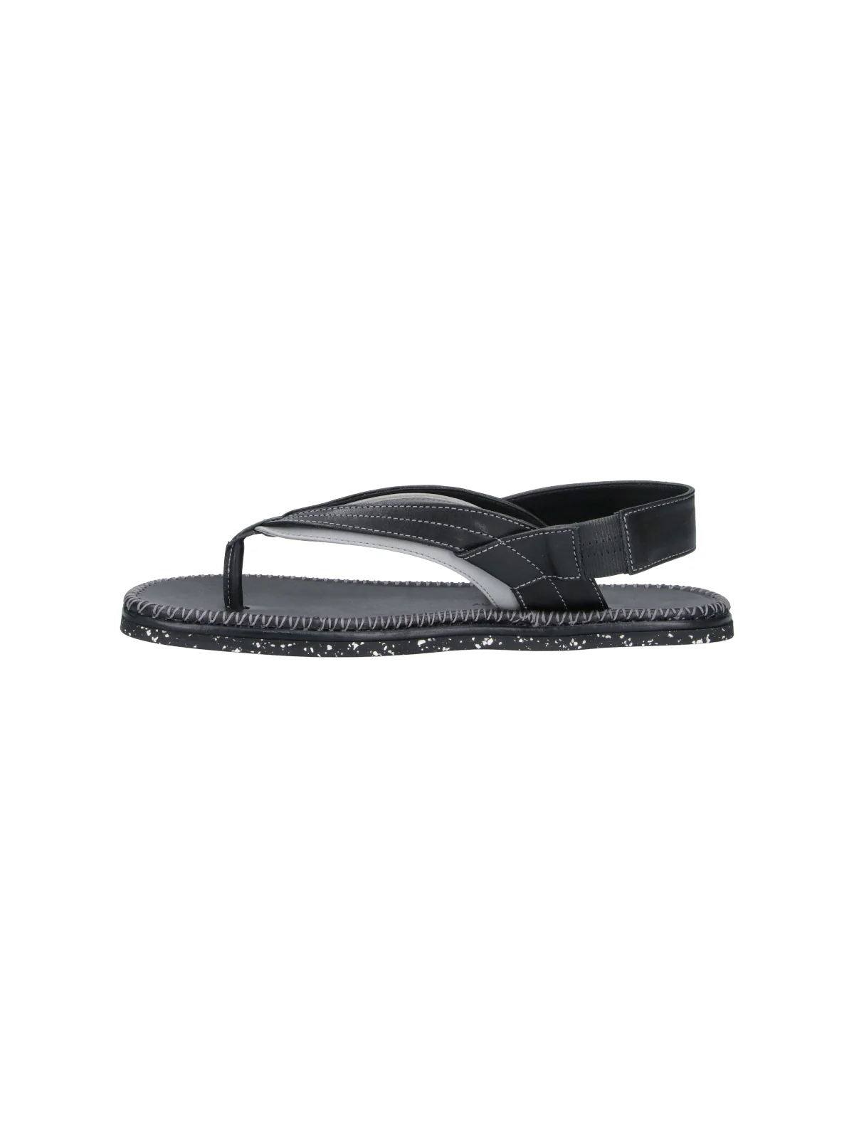 Black Leather Rounded Toe Thong Sandals - Image 3