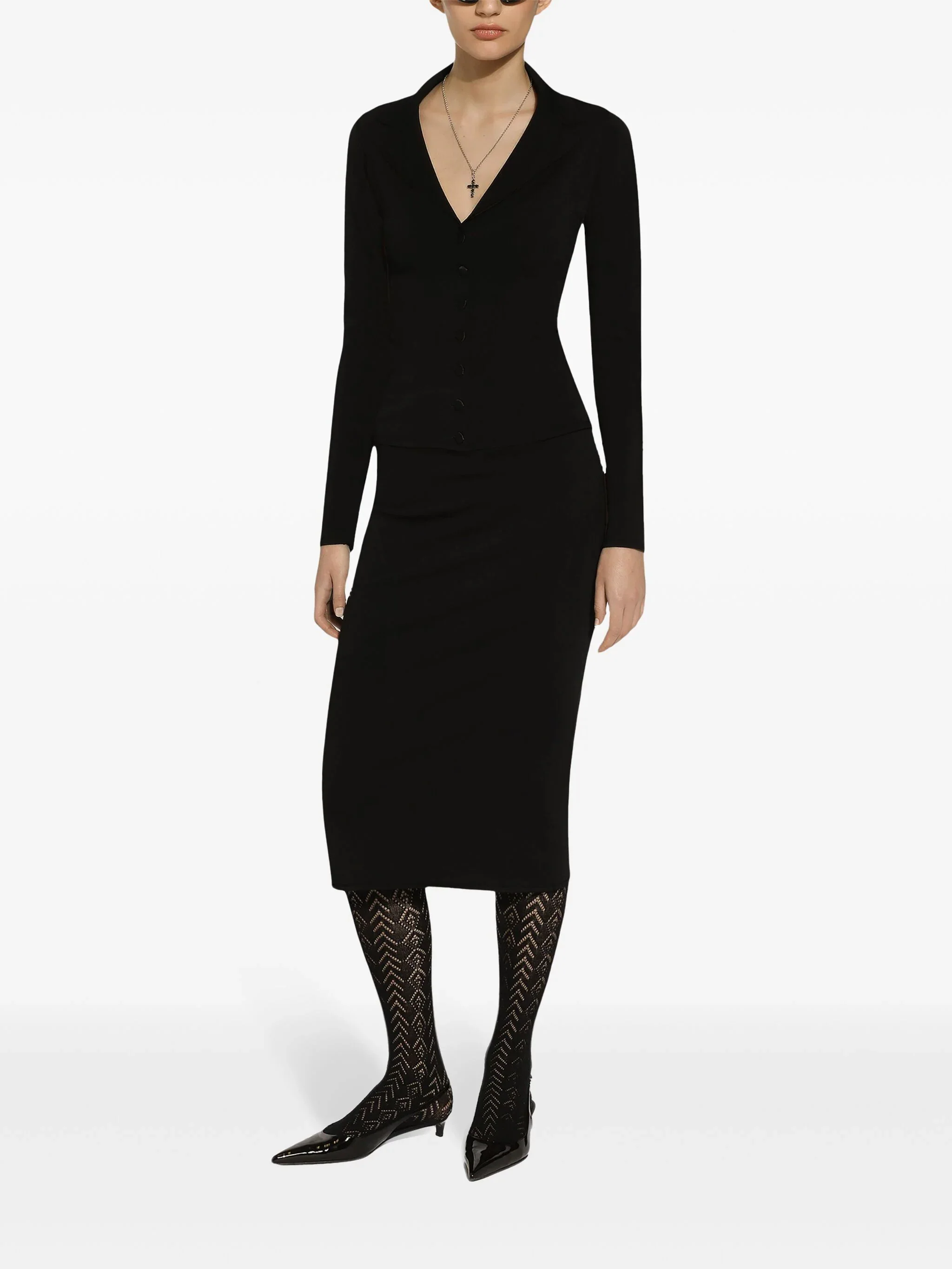 Black Longuette Stretch Viscose Logo Skirt - Image 2