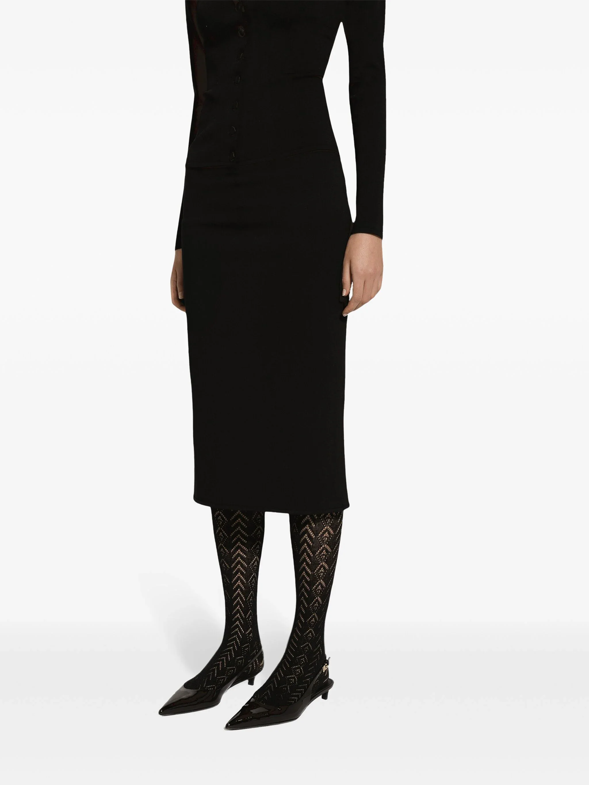 Black Longuette Stretch Viscose Logo Skirt - Image 5