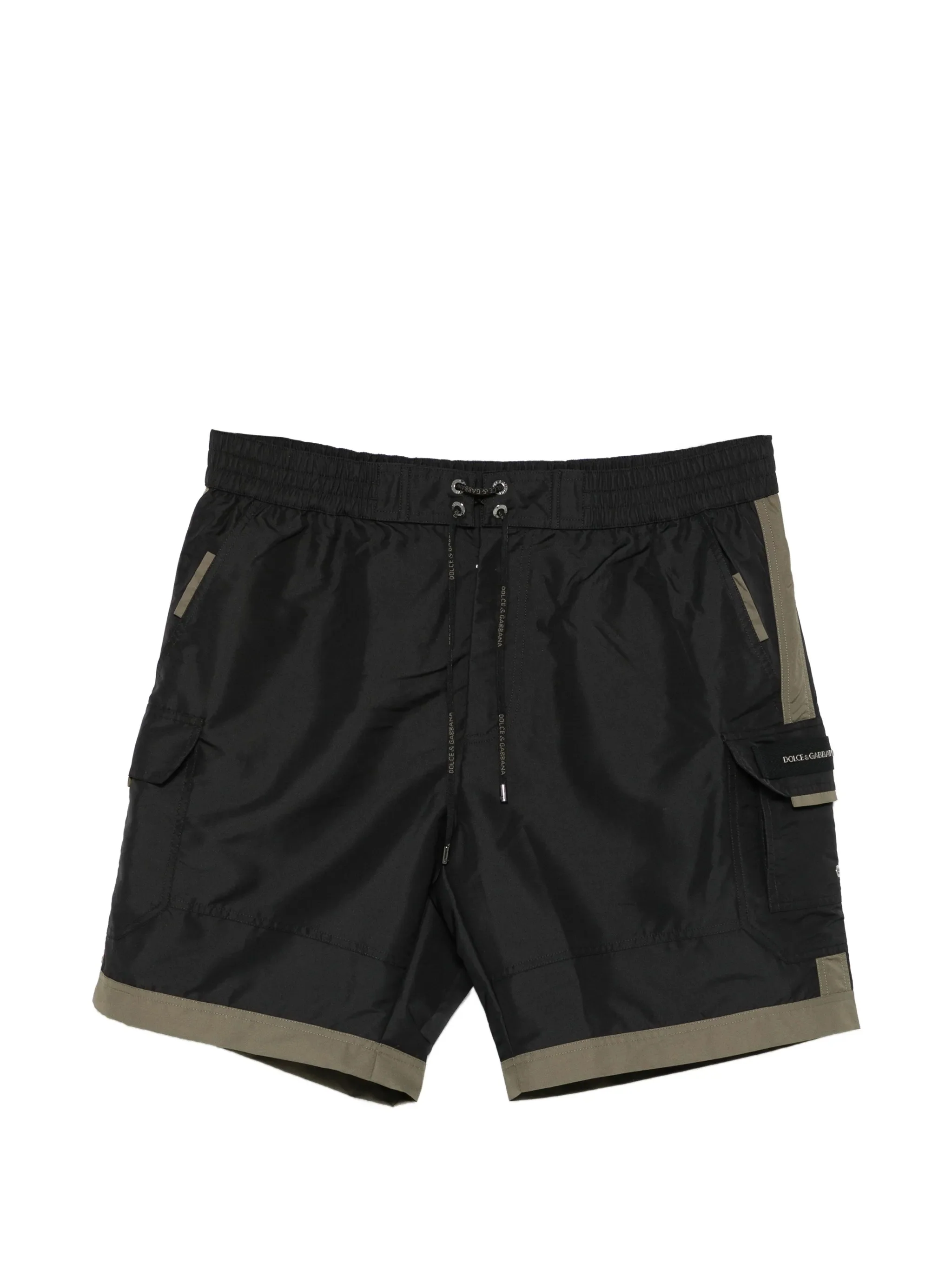 Black Mid-Length Olive Trim Utility Shorts
