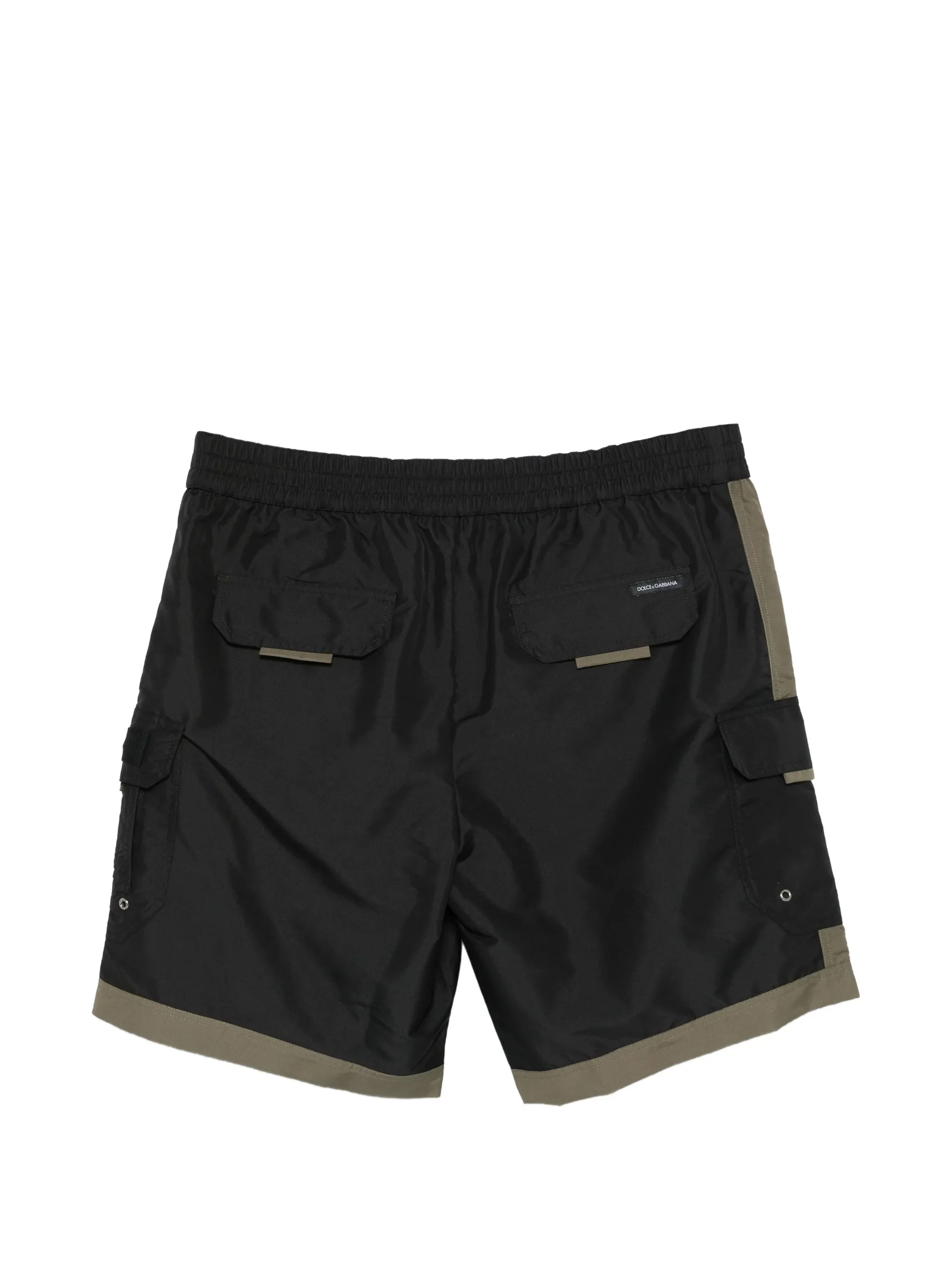 Black Mid-Length Olive Trim Utility Shorts - Image 2