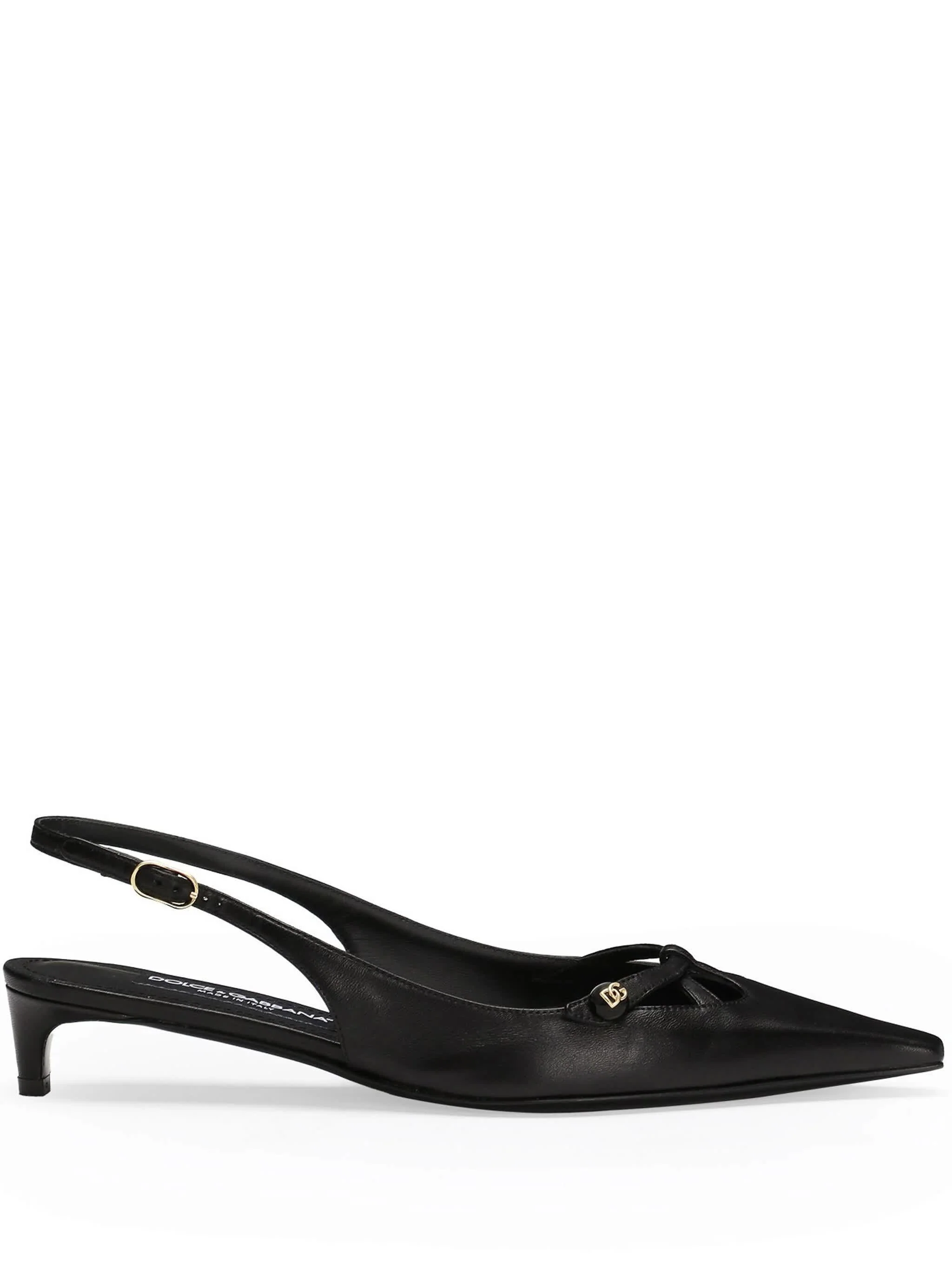 Black Nappa Leather Kitten Heel Slingbacks