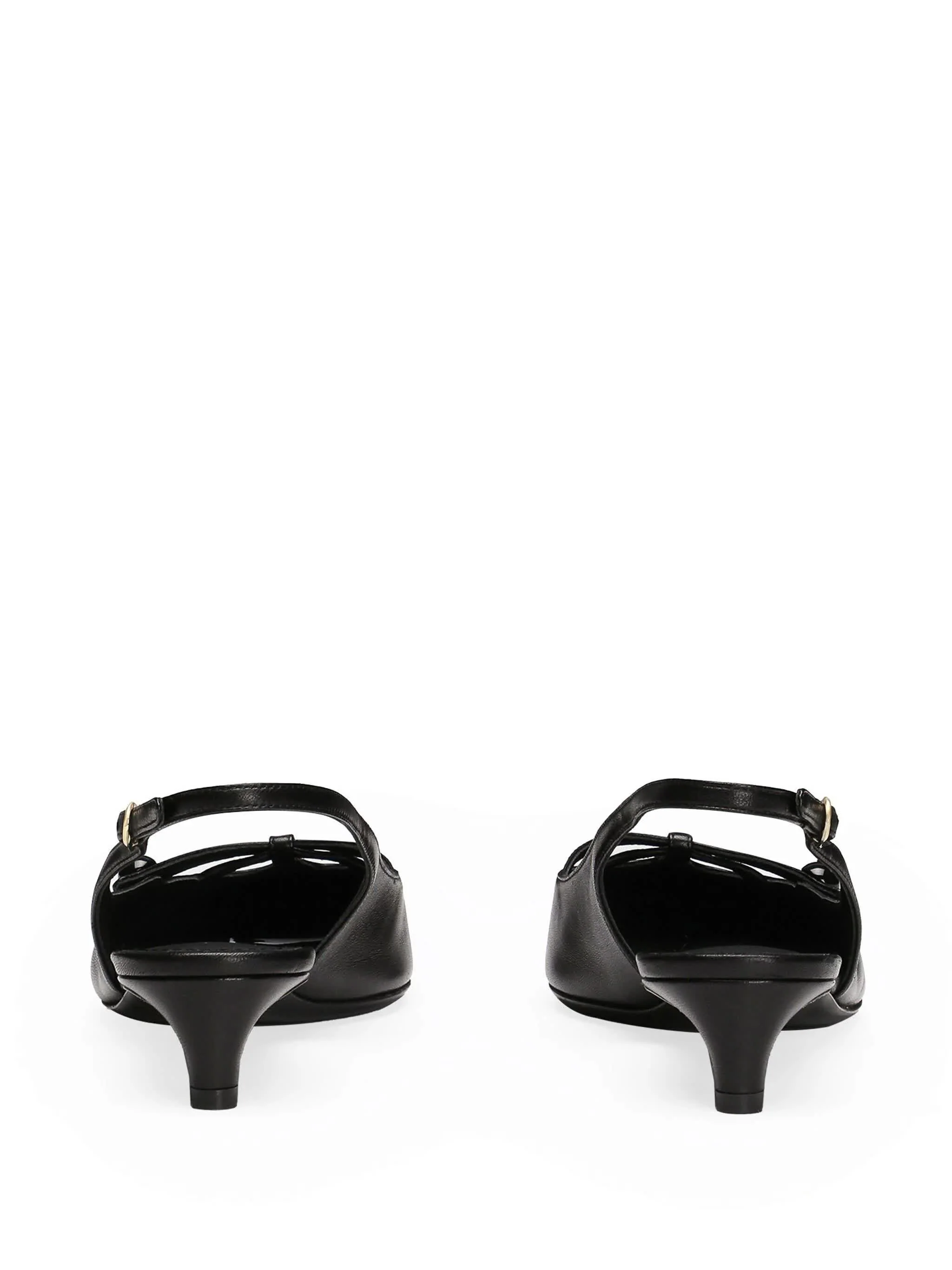 Black Nappa Leather Kitten Heel Slingbacks - Image 3