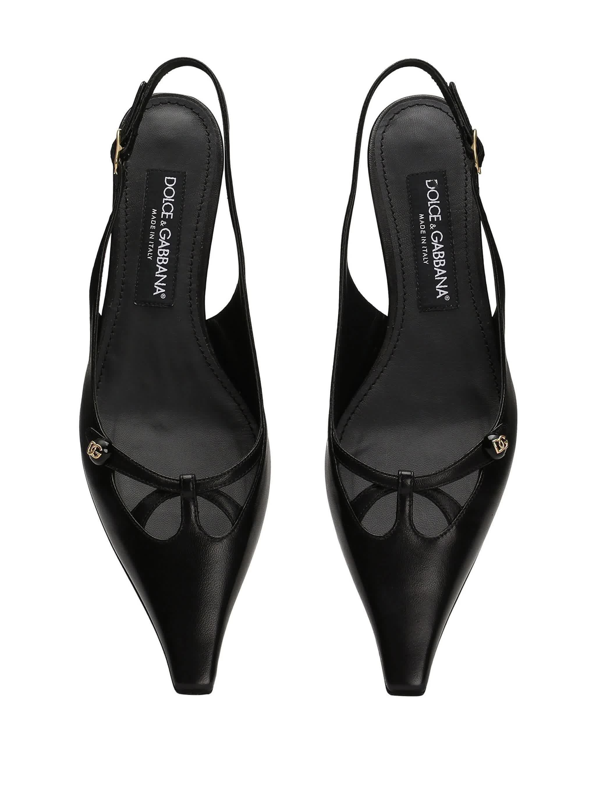Black Nappa Leather Kitten Heel Slingbacks - Image 4