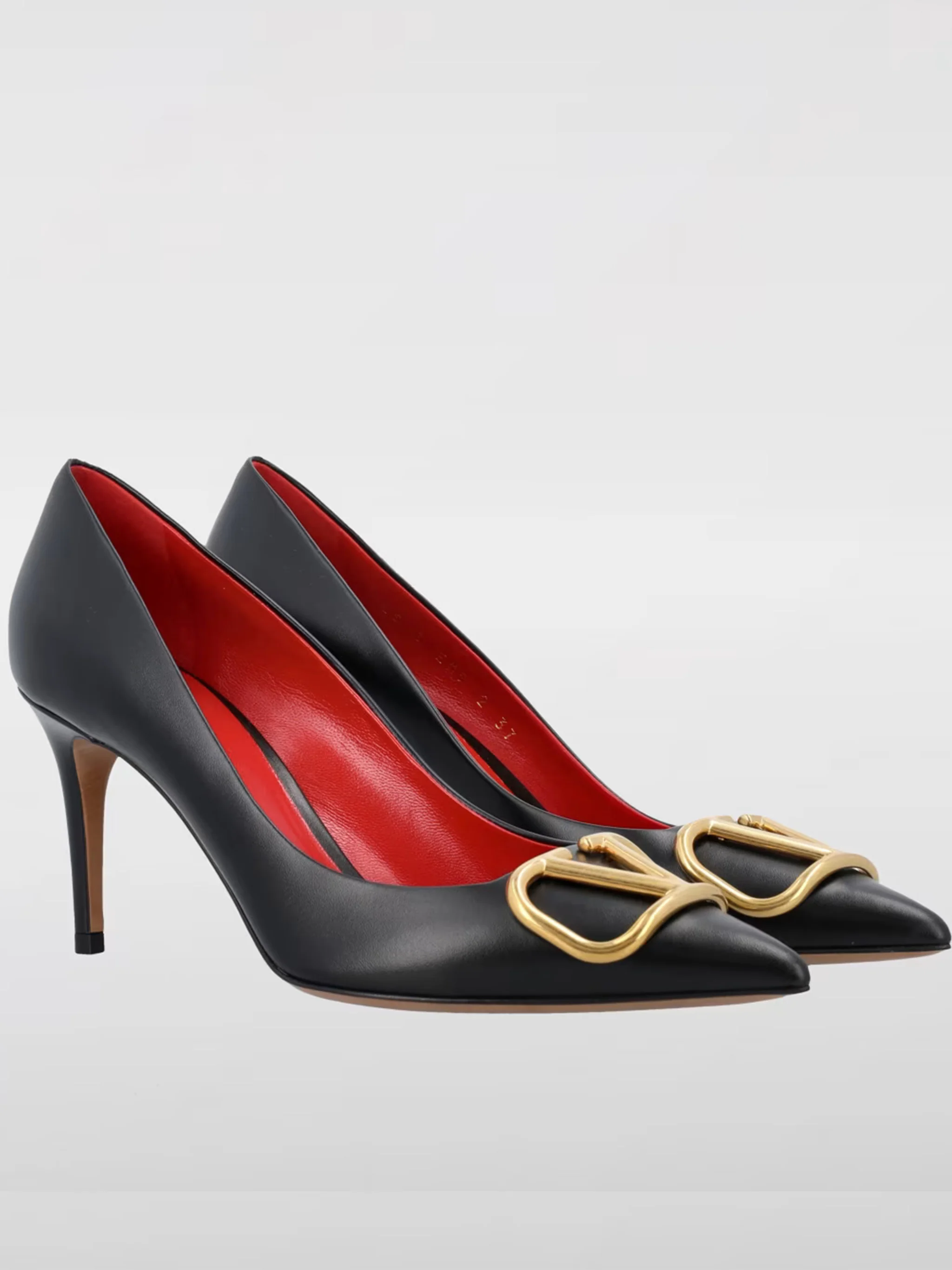 Black Pointed-Toe Gold Buckle Leather Pumps - Image 2