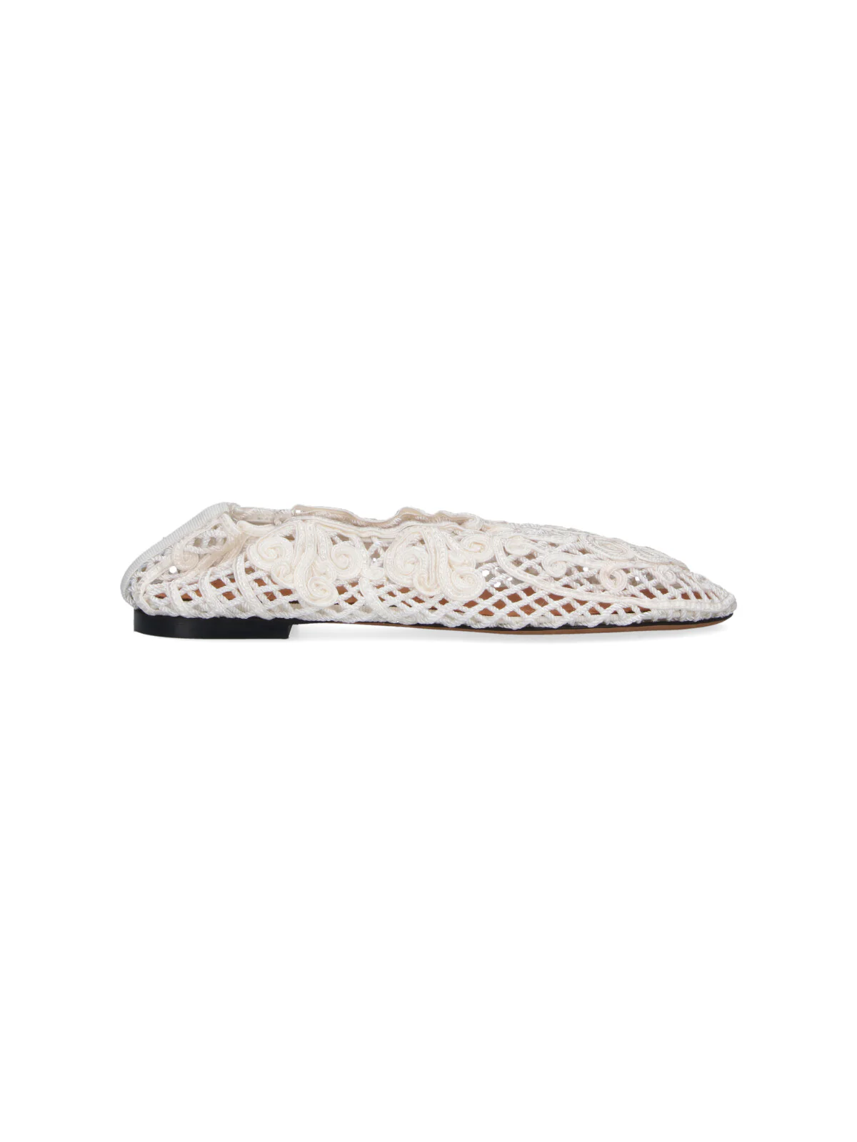 Black Pointed Toe Intricate Lace Flats