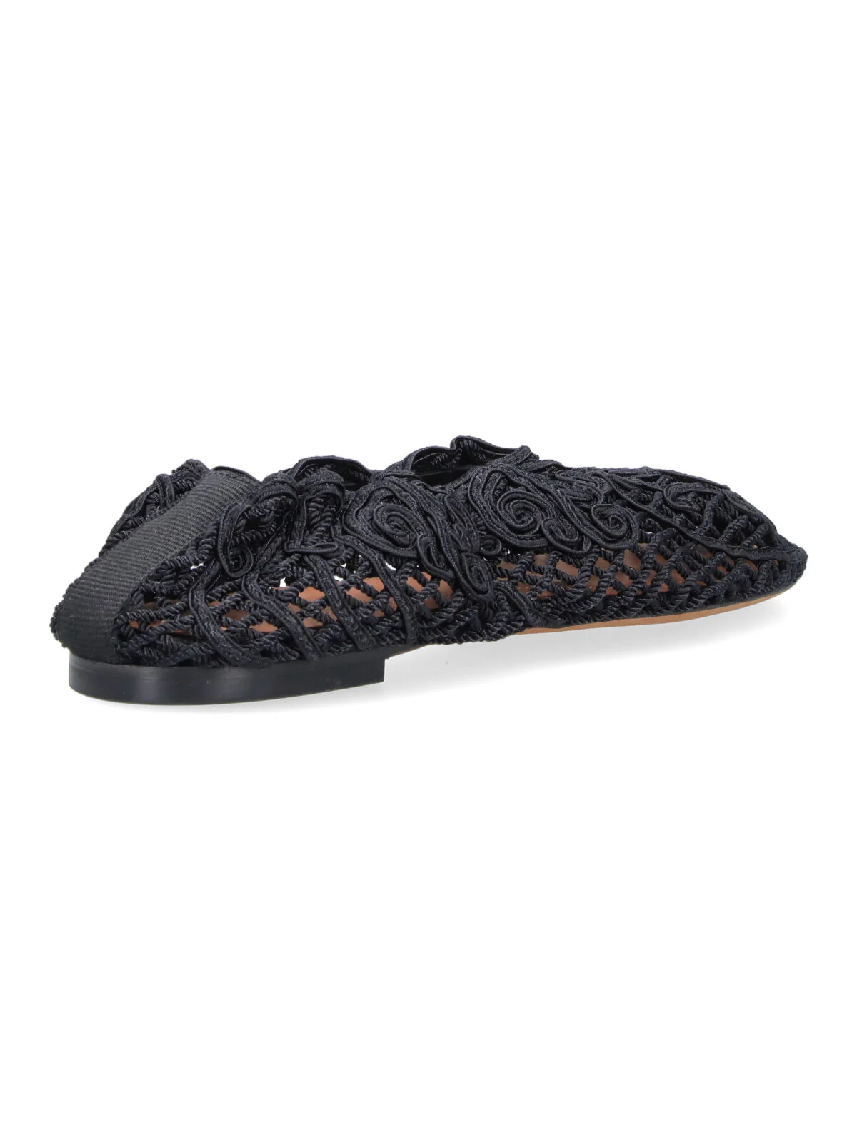 Black Pointed Toe Swirling Openwork Flats - Image 4