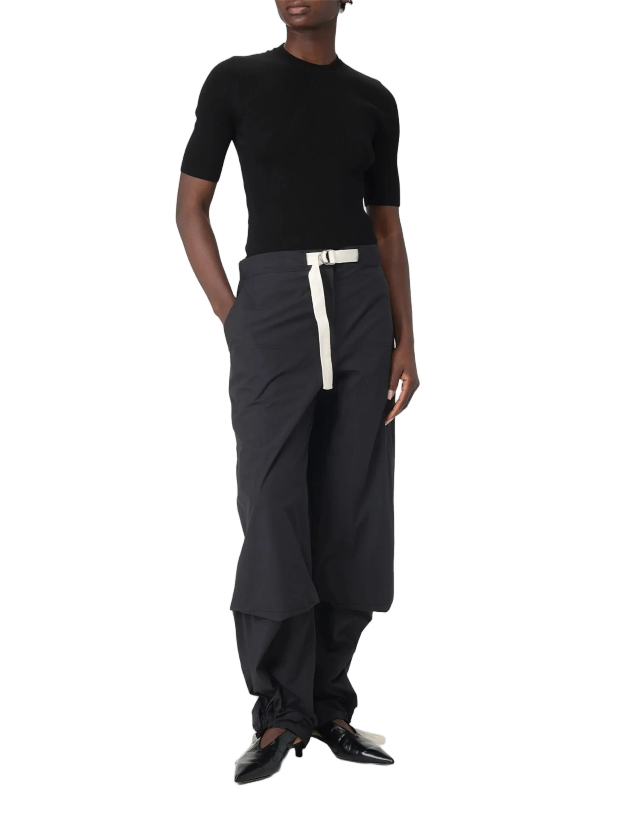 Black Ribbed Cotton Fitted Sweater - Image 2