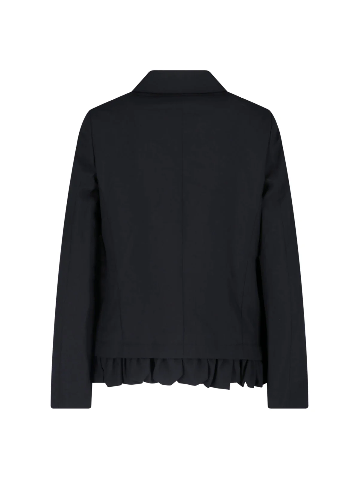 Black Ruffled Trim Rounded Collar Jacket - Image 2