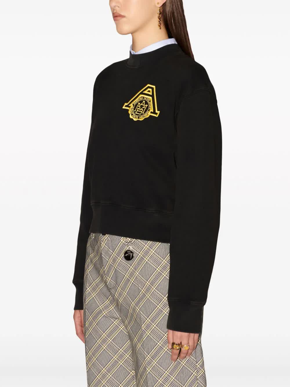 Black Scholarship Cropped Emblem Cotton Sweater - Image 5