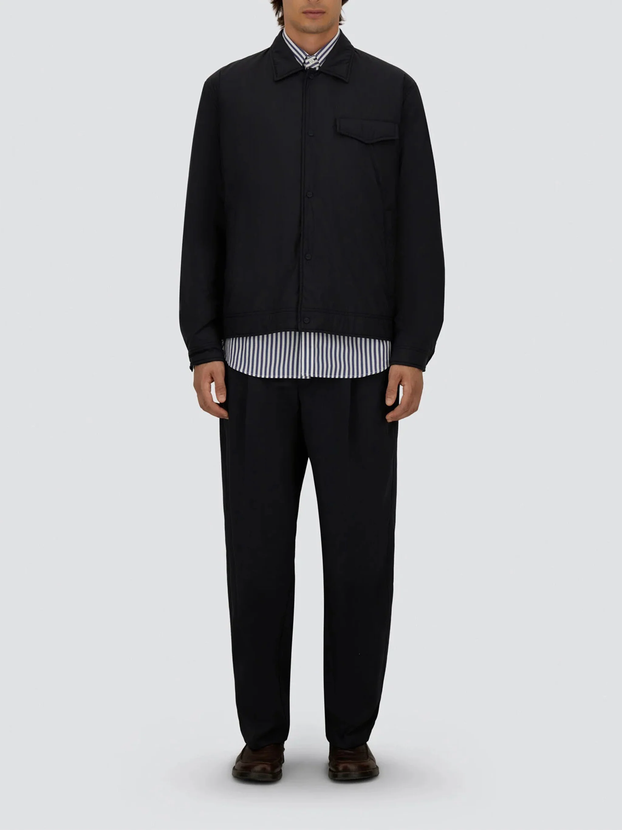 Black Structured Minimalist Tailored Cotton Jacket - Image 2