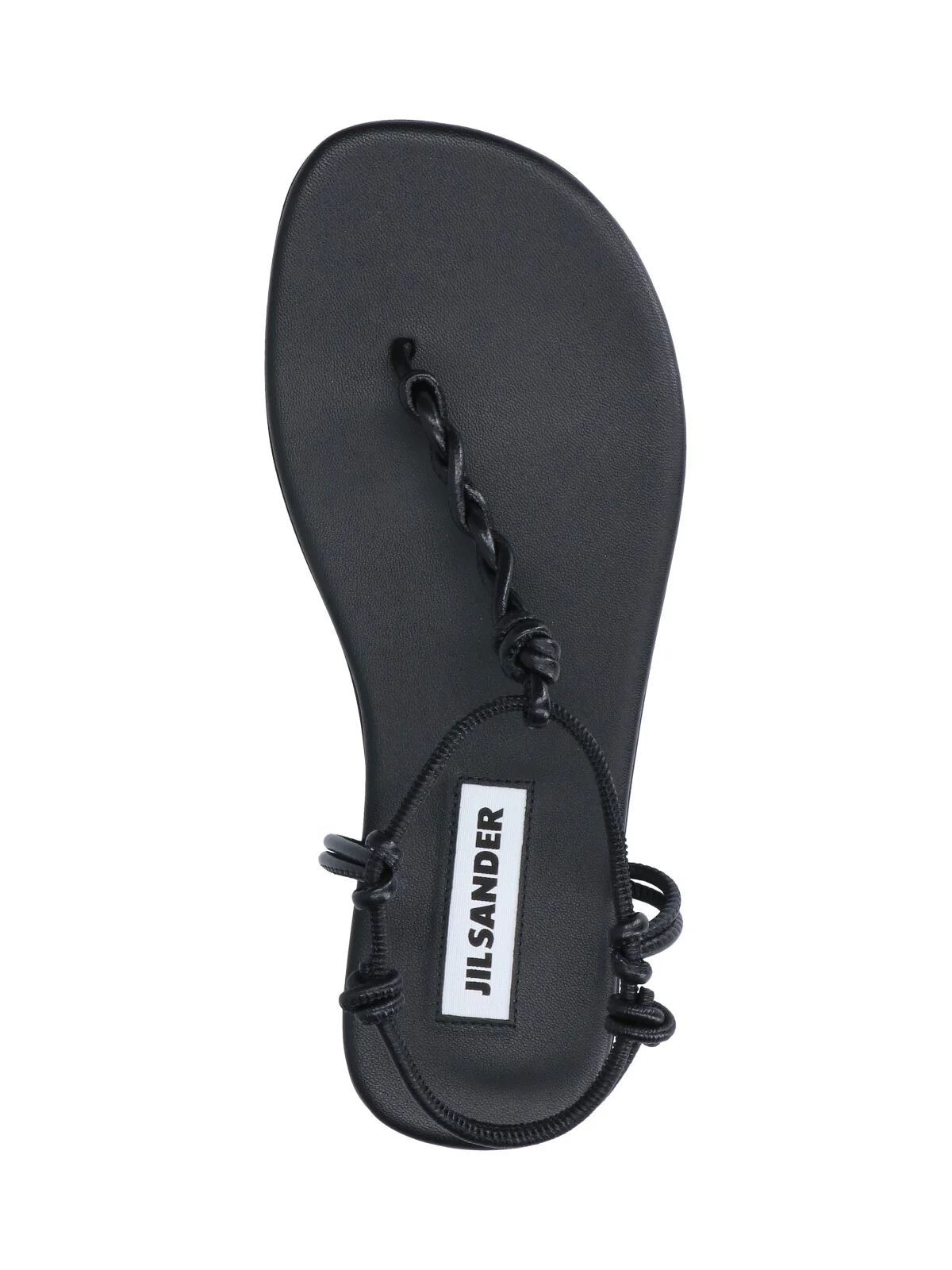 Black Tangle Minimalist Leather Thong Sandals - Image 5