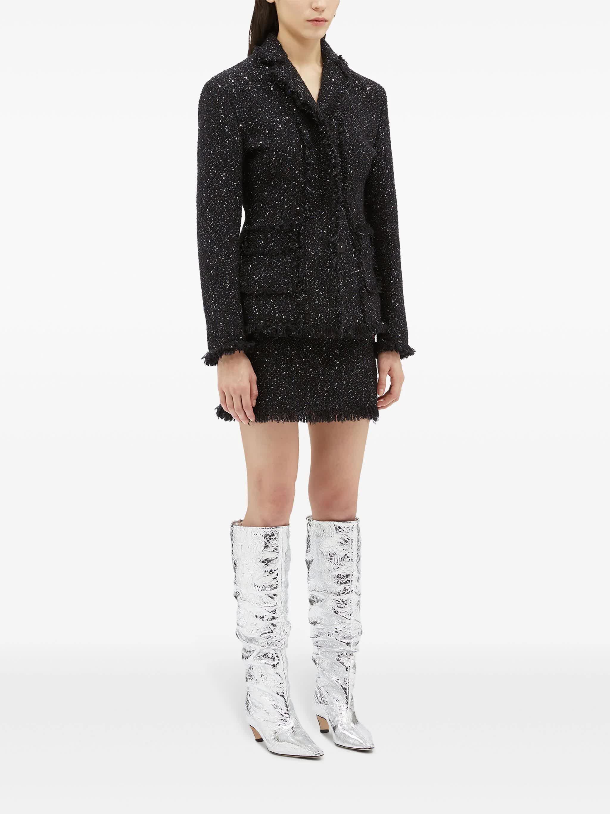 Black Textured Fringed Cotton Mini Skirt - Image 2