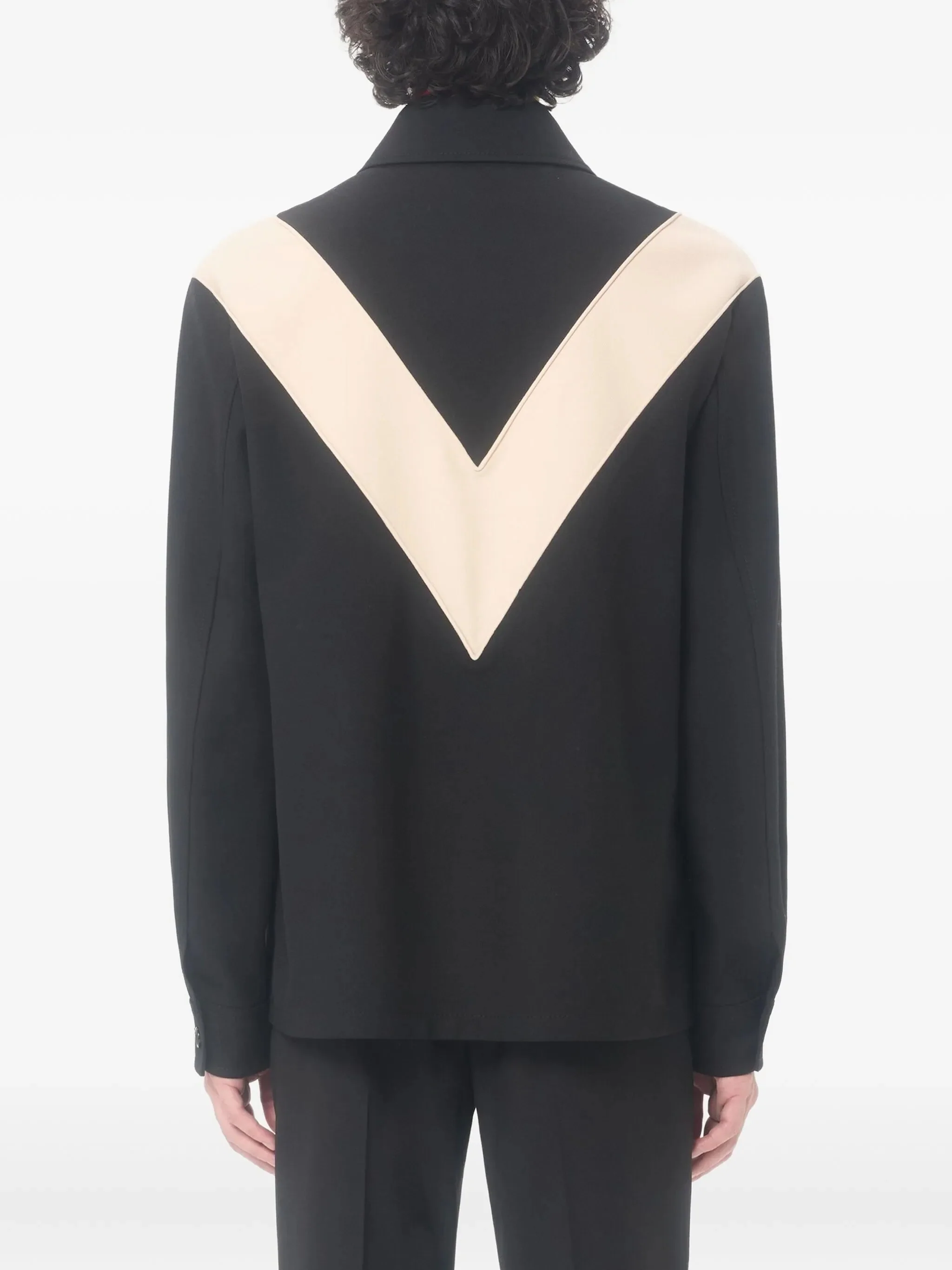 Black V-Shaped Contrast Panel Zip Jacket - Image 5