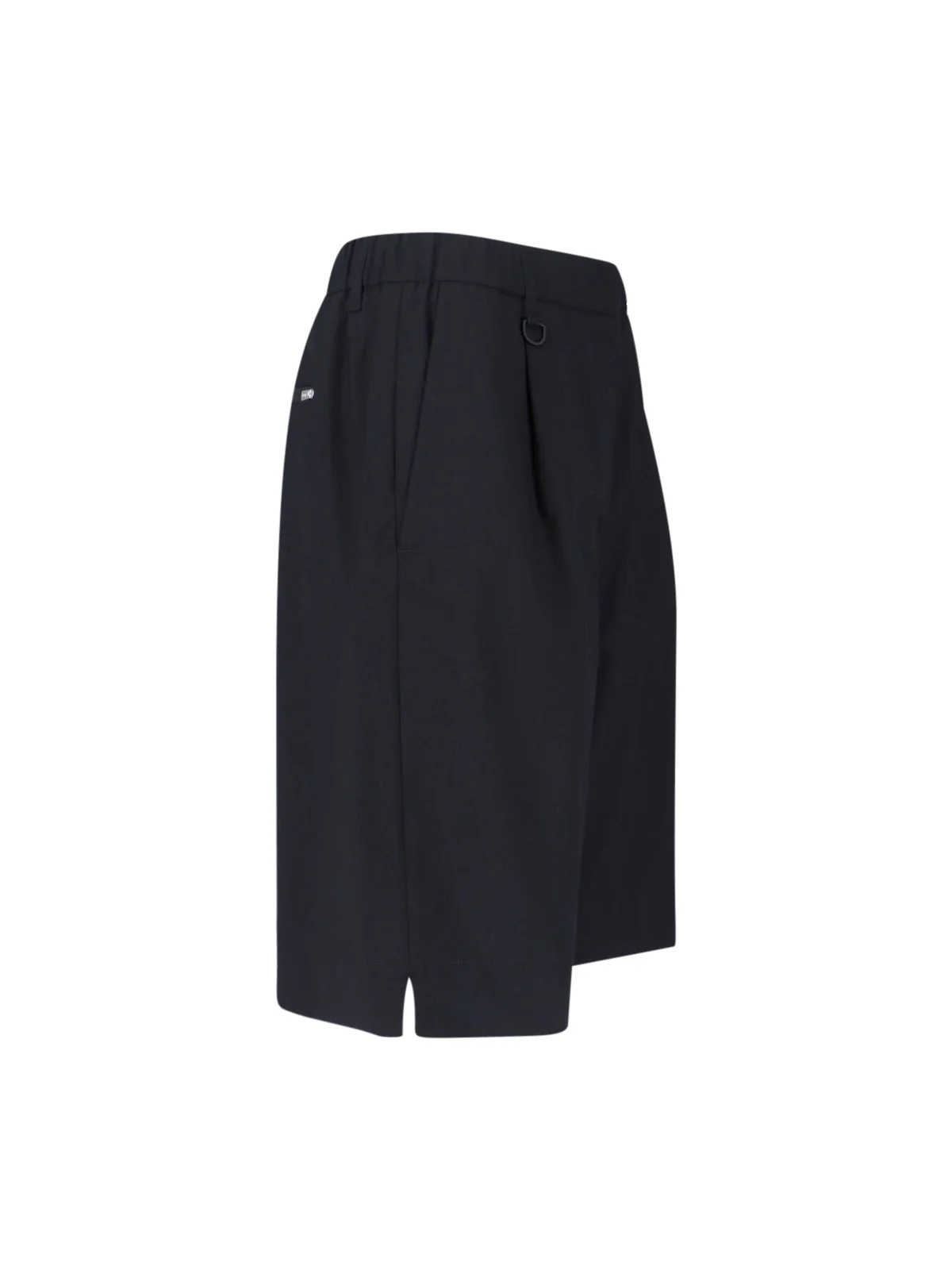 Black Wool-Blend Elastic Waistband Shorts - Image 3