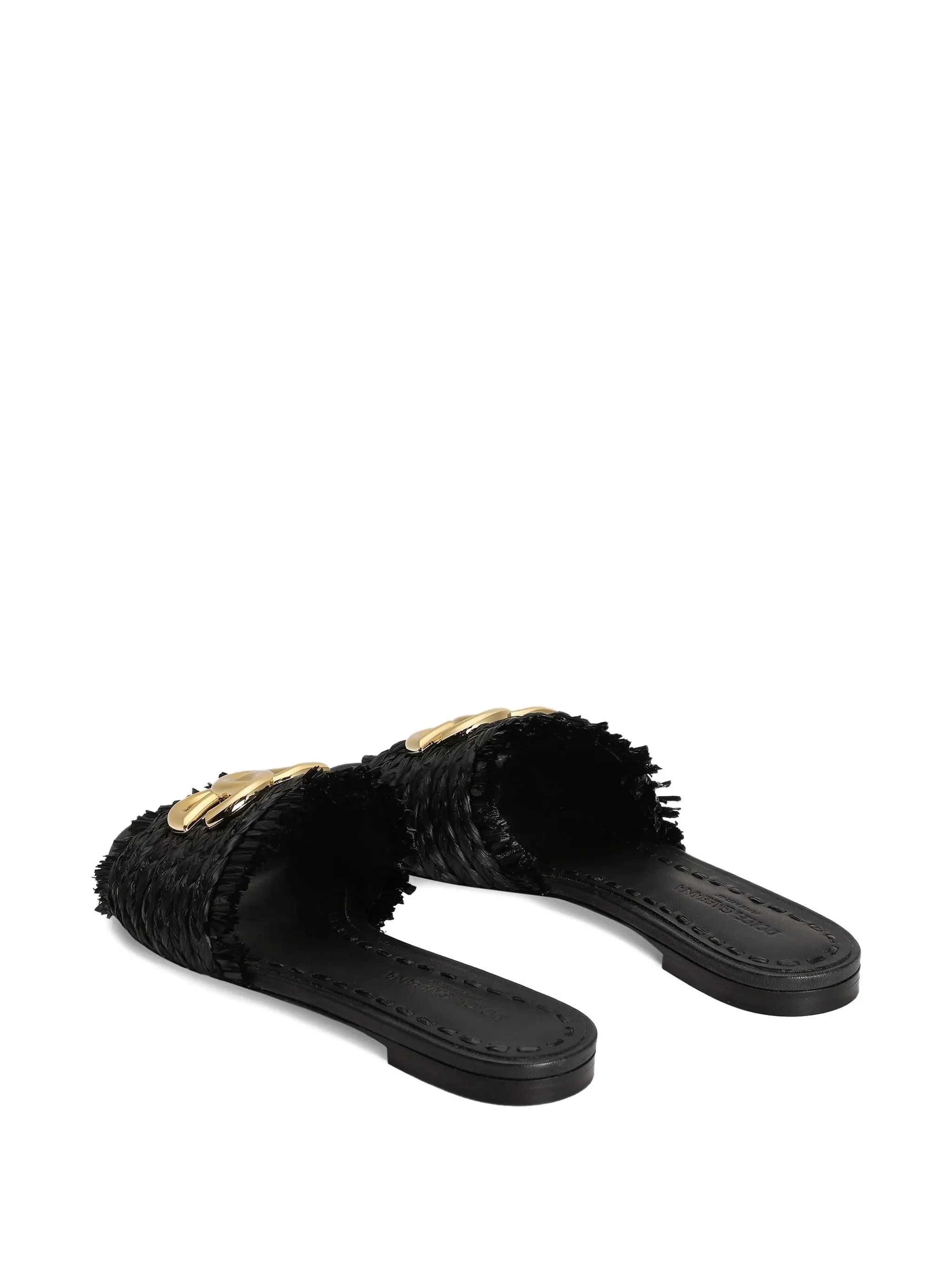 Black Woven Texture Gold Logo Sandals - Image 3