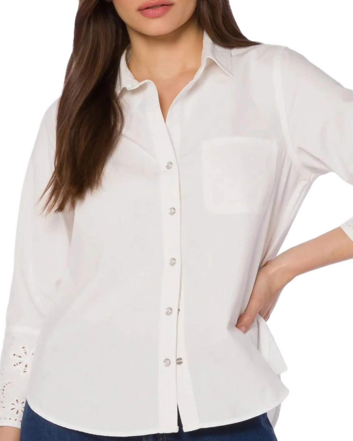 Blake 3/4 Sleeve Snap Top In Optic White - Image 2