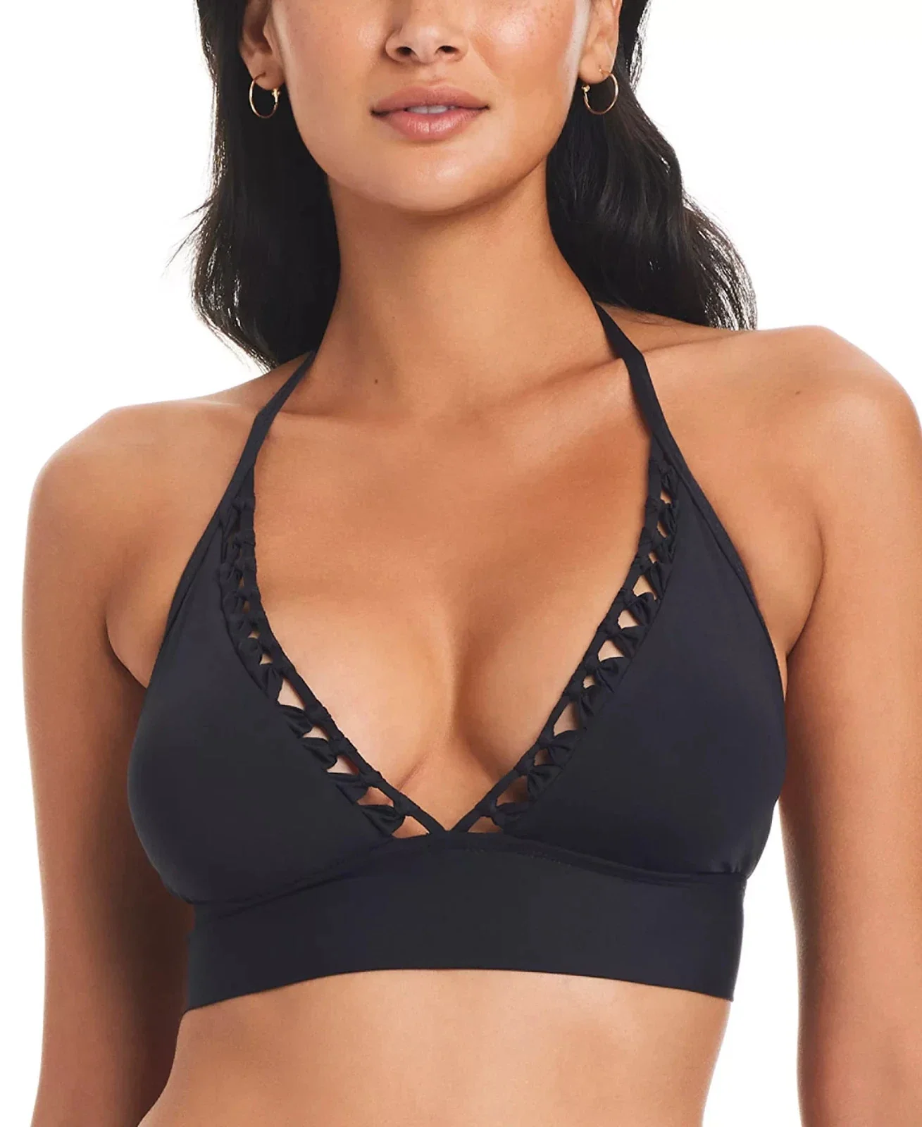 Bleu Rod Beattie Pulling Strings Halter Bikini Top Women's Black GBO2329