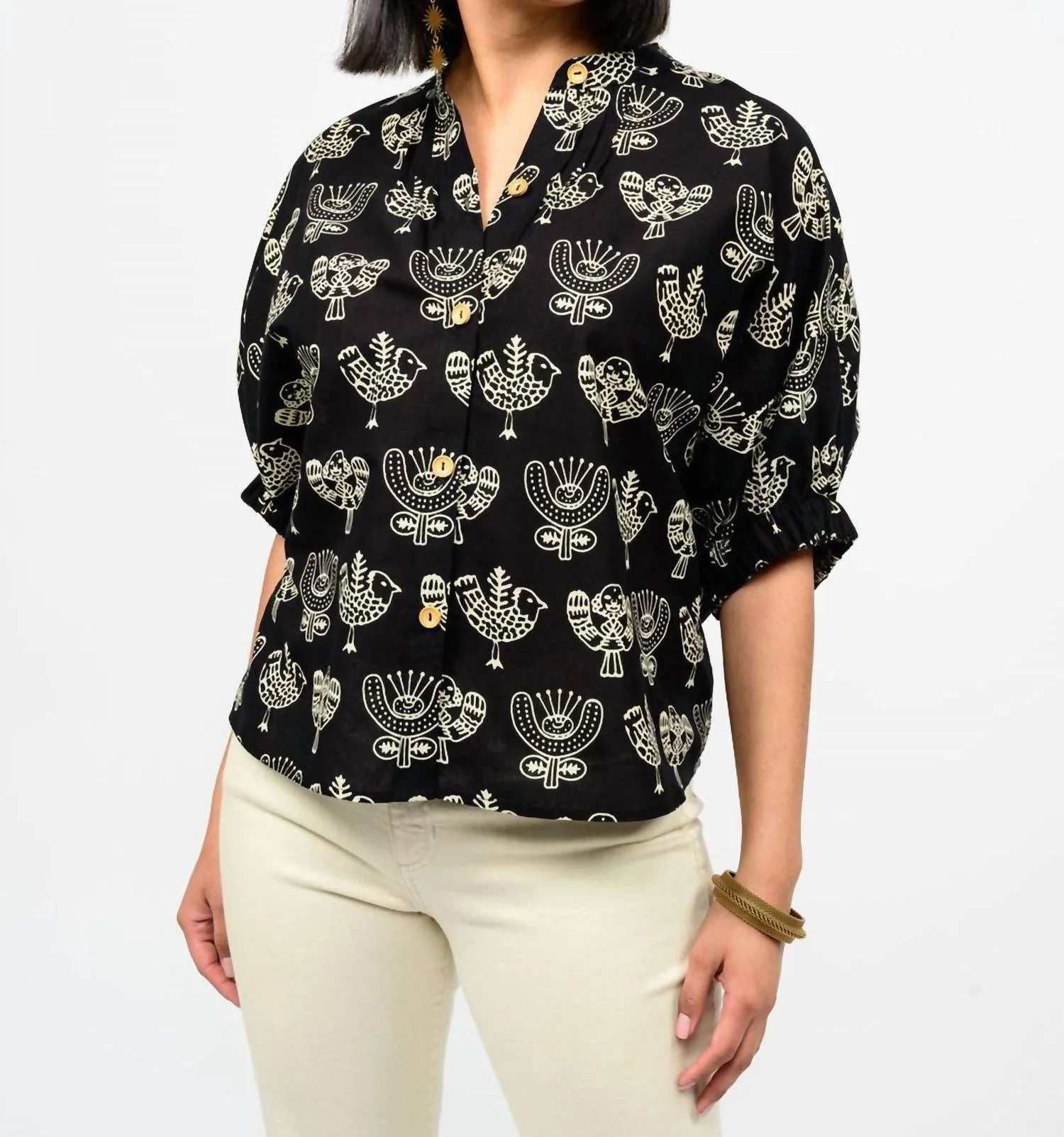 Block Print Poncho Top In Black - Image 2