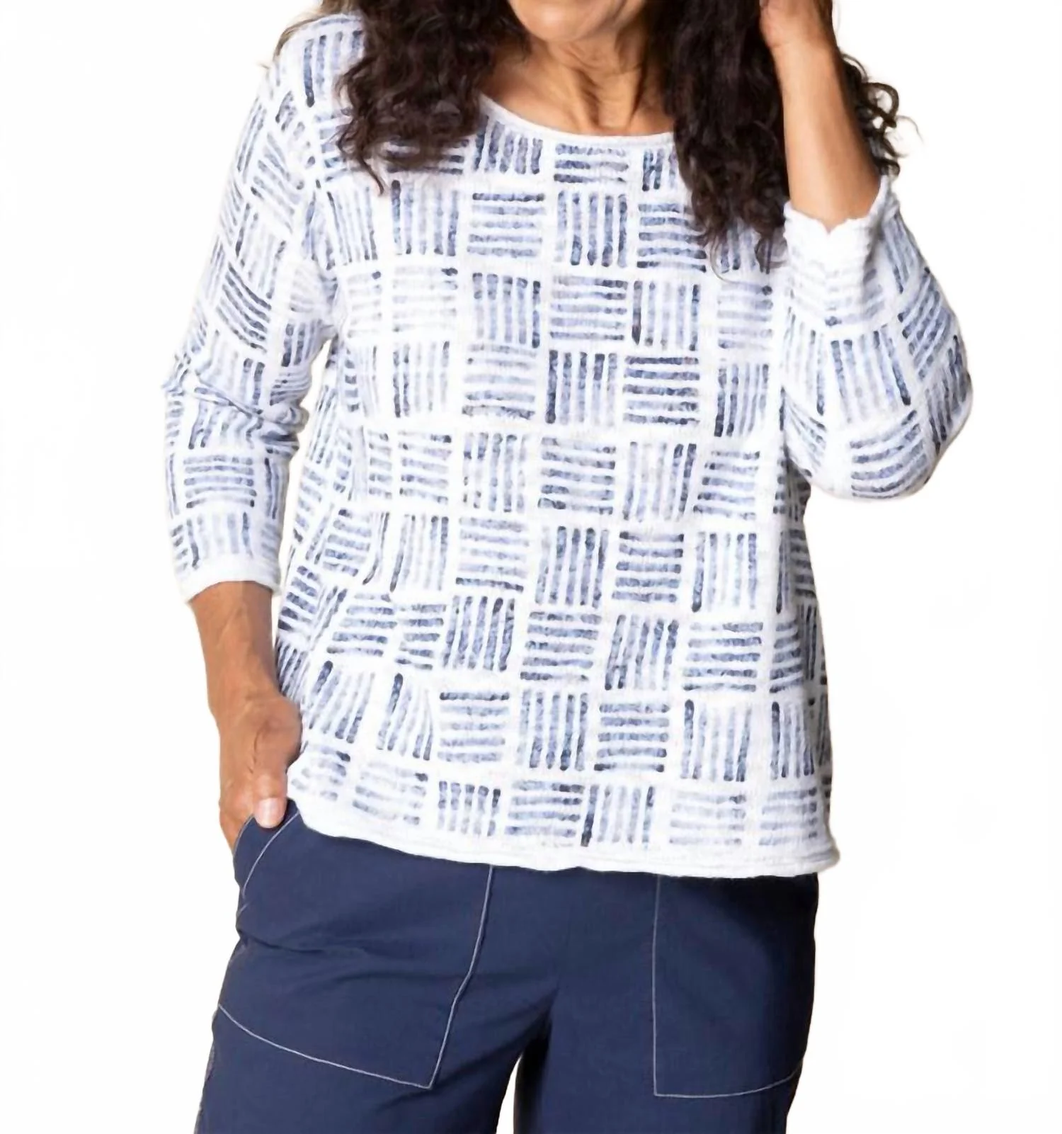Block Print Summer Pullover In Willow
