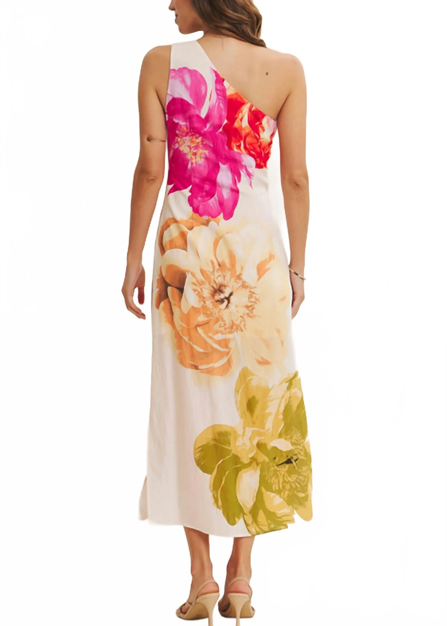 Bloom One Shoulder Midi Dress In Multi - Image 2