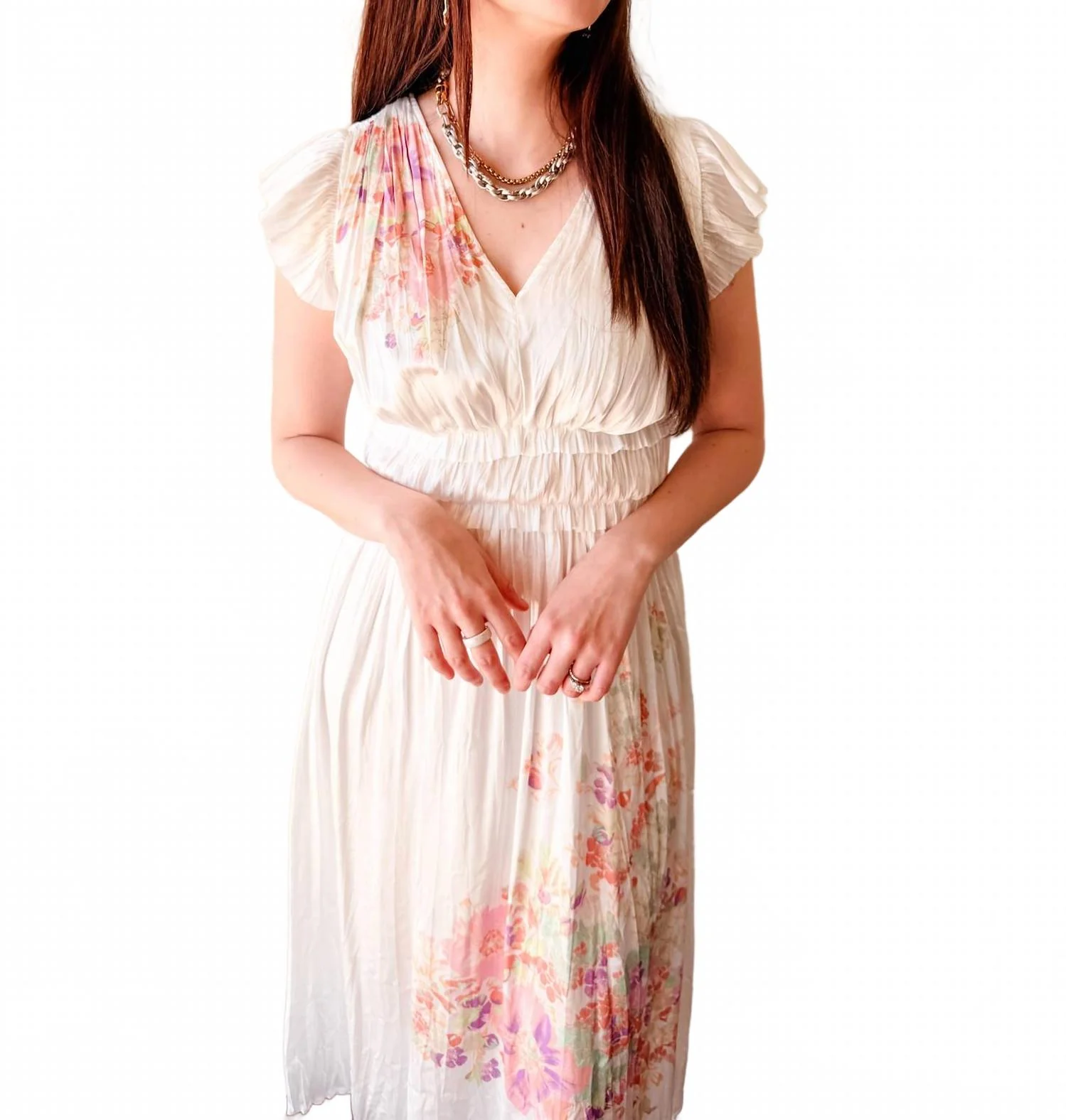 Blossom Breeze Pleated Midi Dress In Multi - Image 2