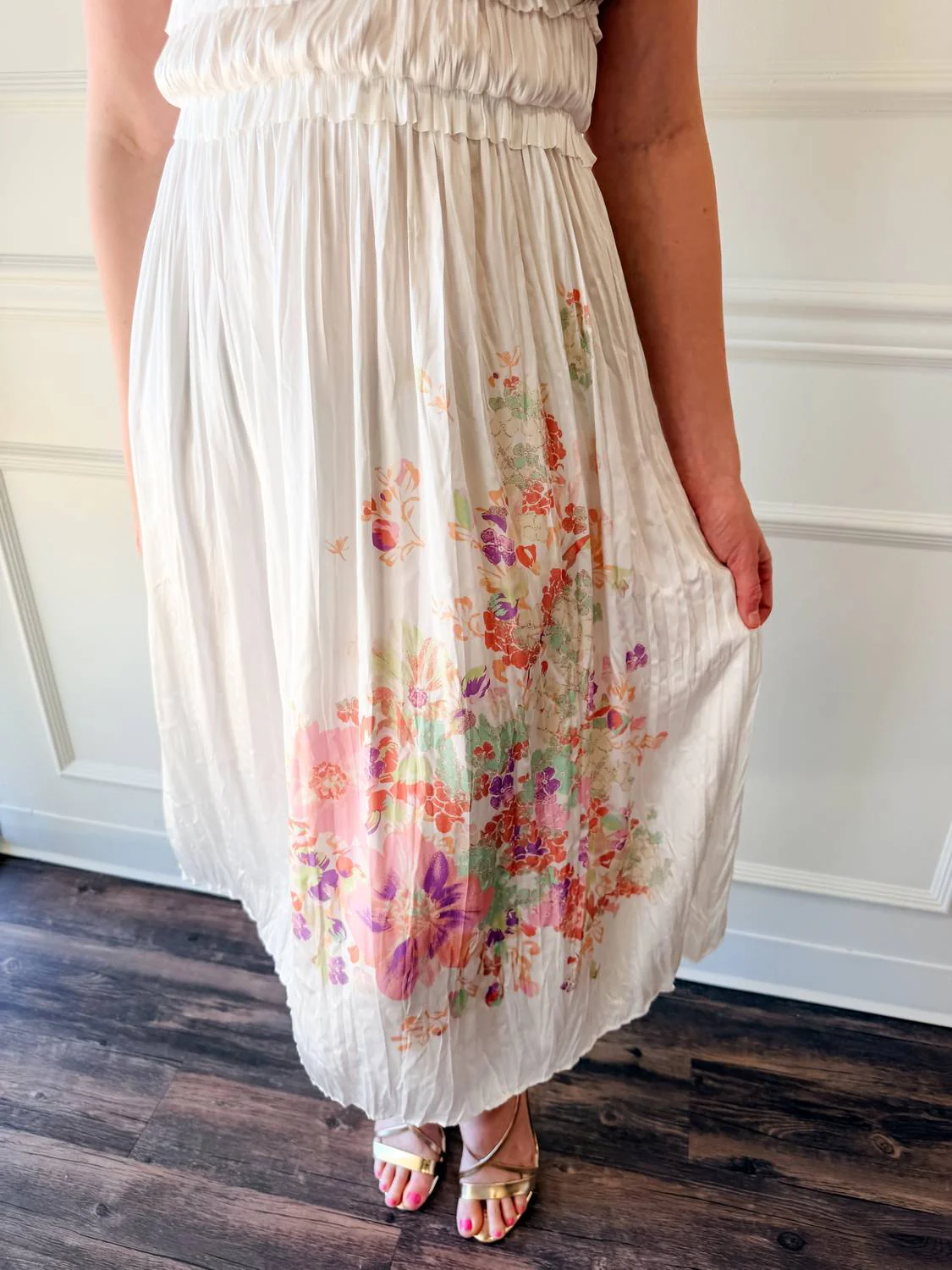 Blossom Breeze Pleated Midi Dress In Multi - Image 5