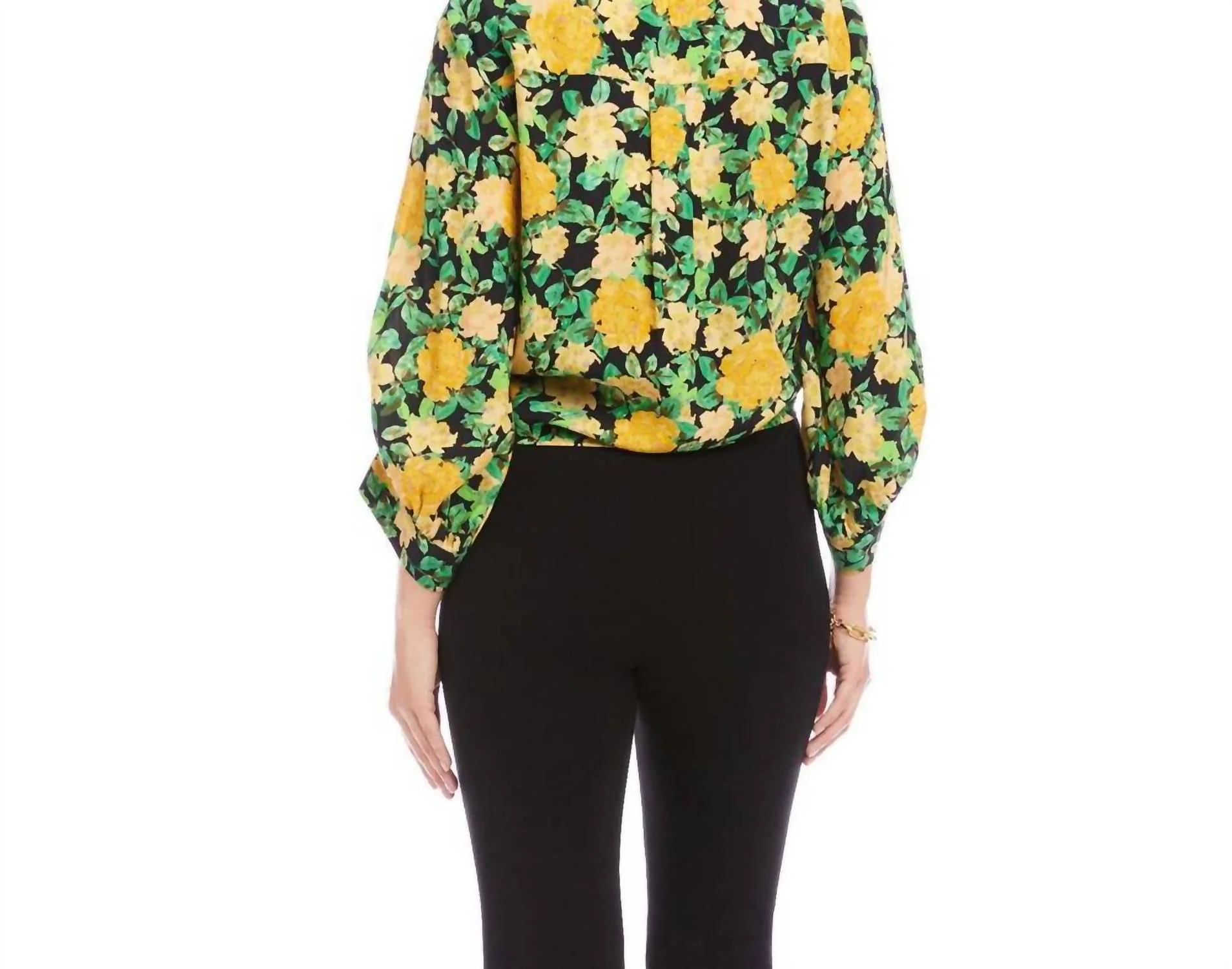 Blouson Sleeve Tie-Front Top In Floral Print - Image 3
