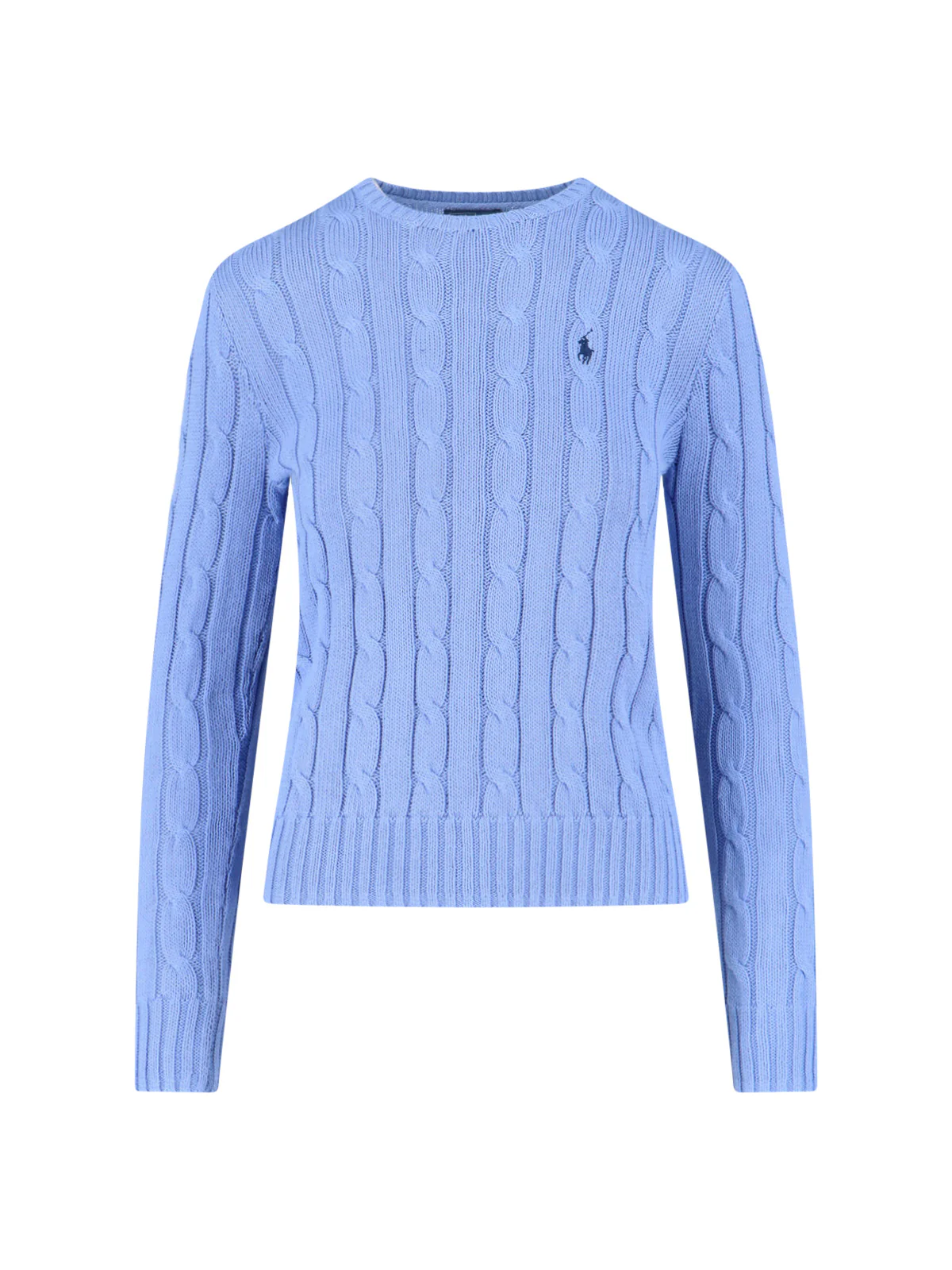 Blue Cable Knit Crewneck Sweater